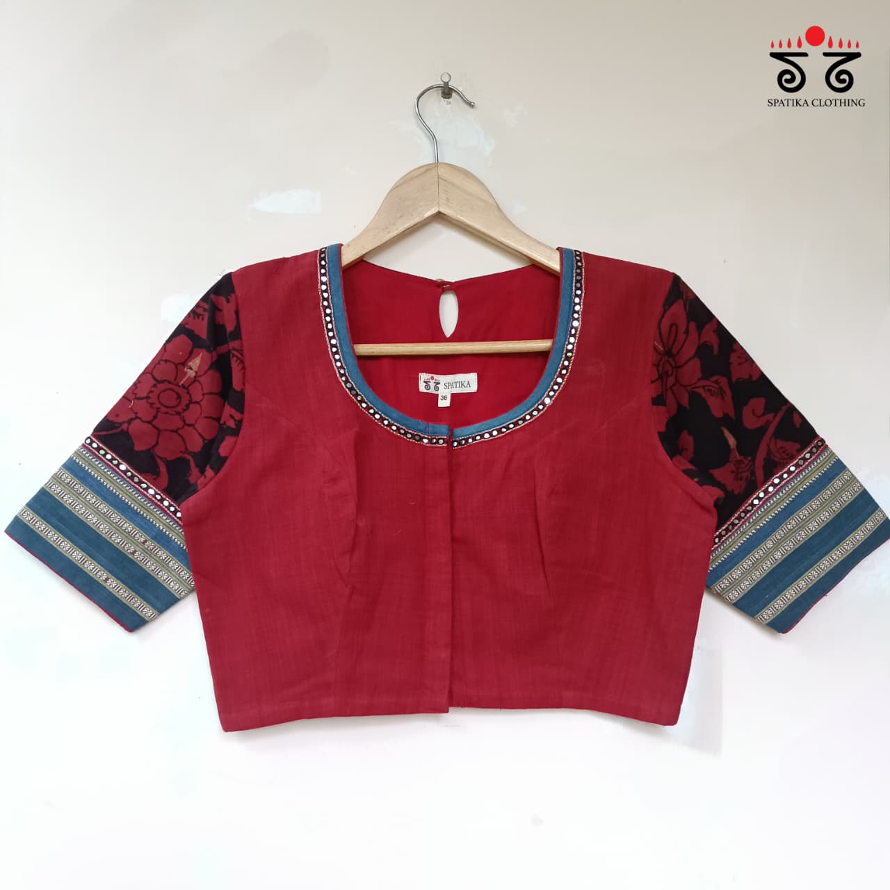 The Kalamkari Red & Blue Yoke Blouse
