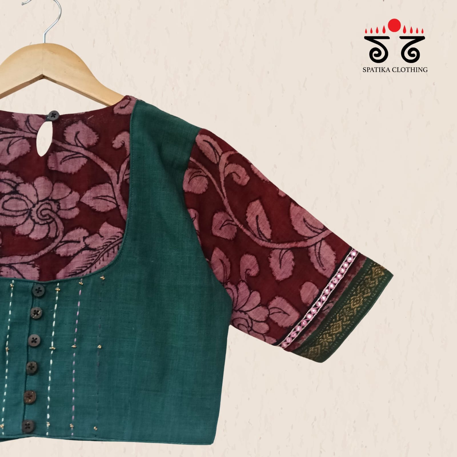 The Kalamkari Green & Maroon Yoke Blouse