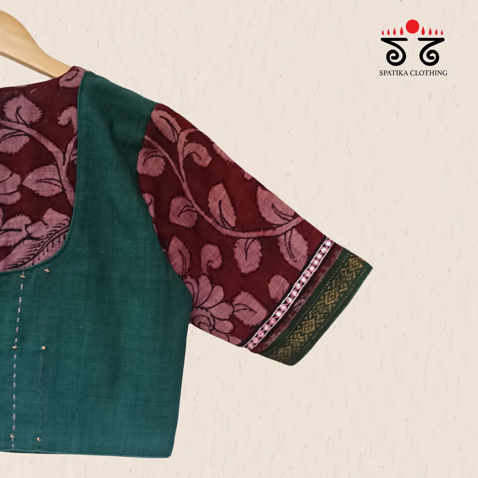 The Kalamkari Green & Maroon Yoke Blouse