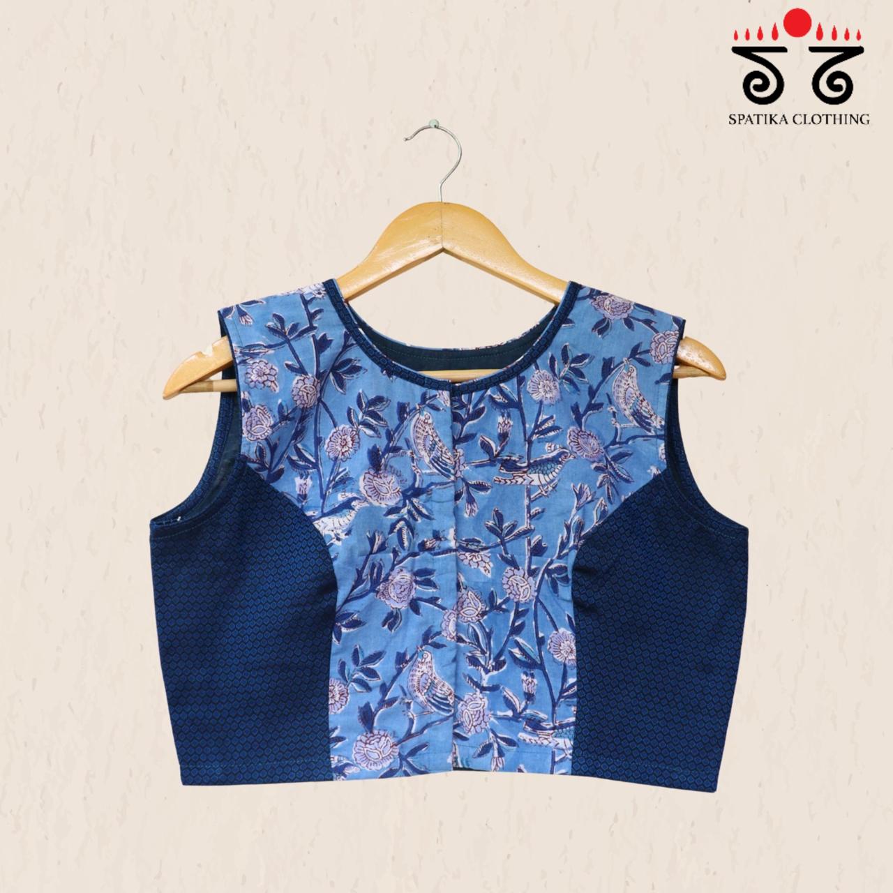 Blue Bagru Morni - Handcrafted Blouse