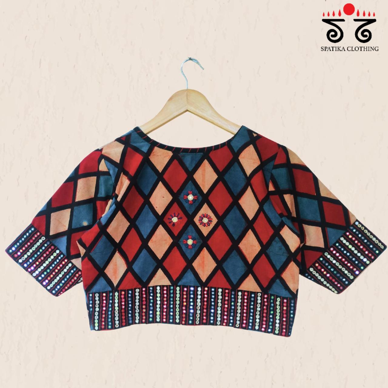 The Ajrakh - Multicolor Mirrorwork Blouse
