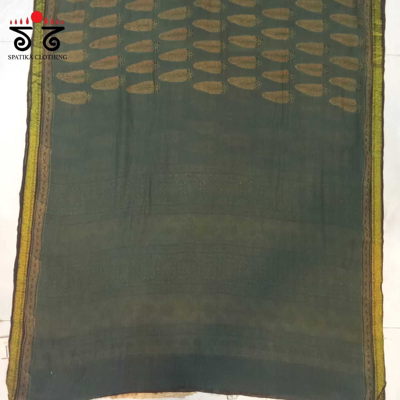 Ajrak Handblock Print on Dark Green Silk Cotton Saree