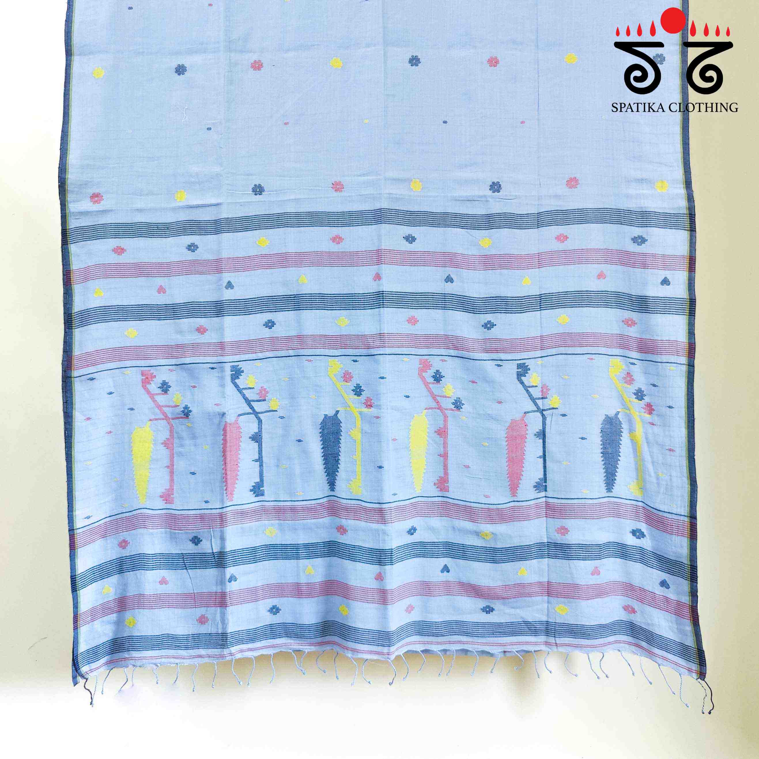 Blue Jamdhani Bengal Cotton Saree