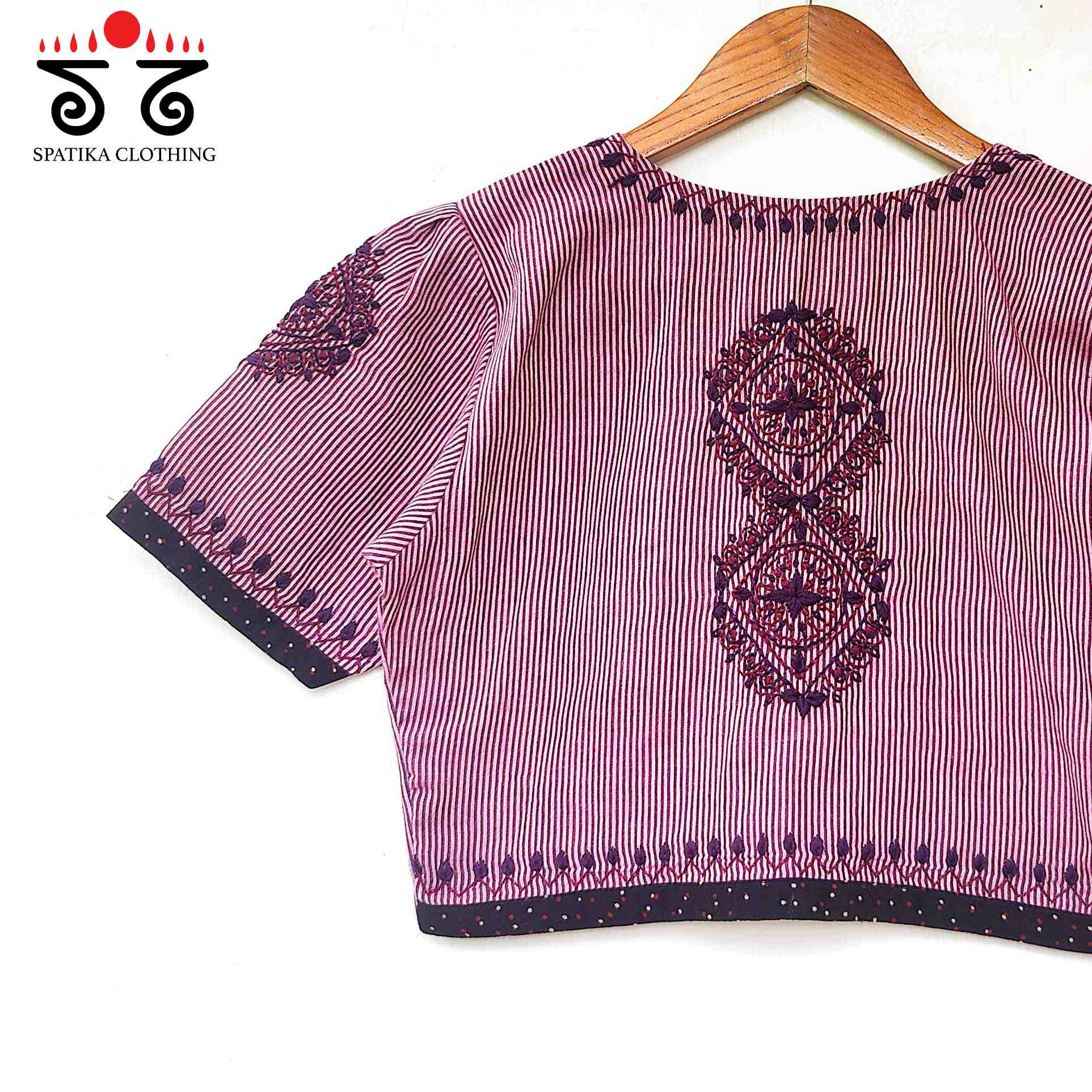 Pink Striped Chikankari - Handcrafted Blouse