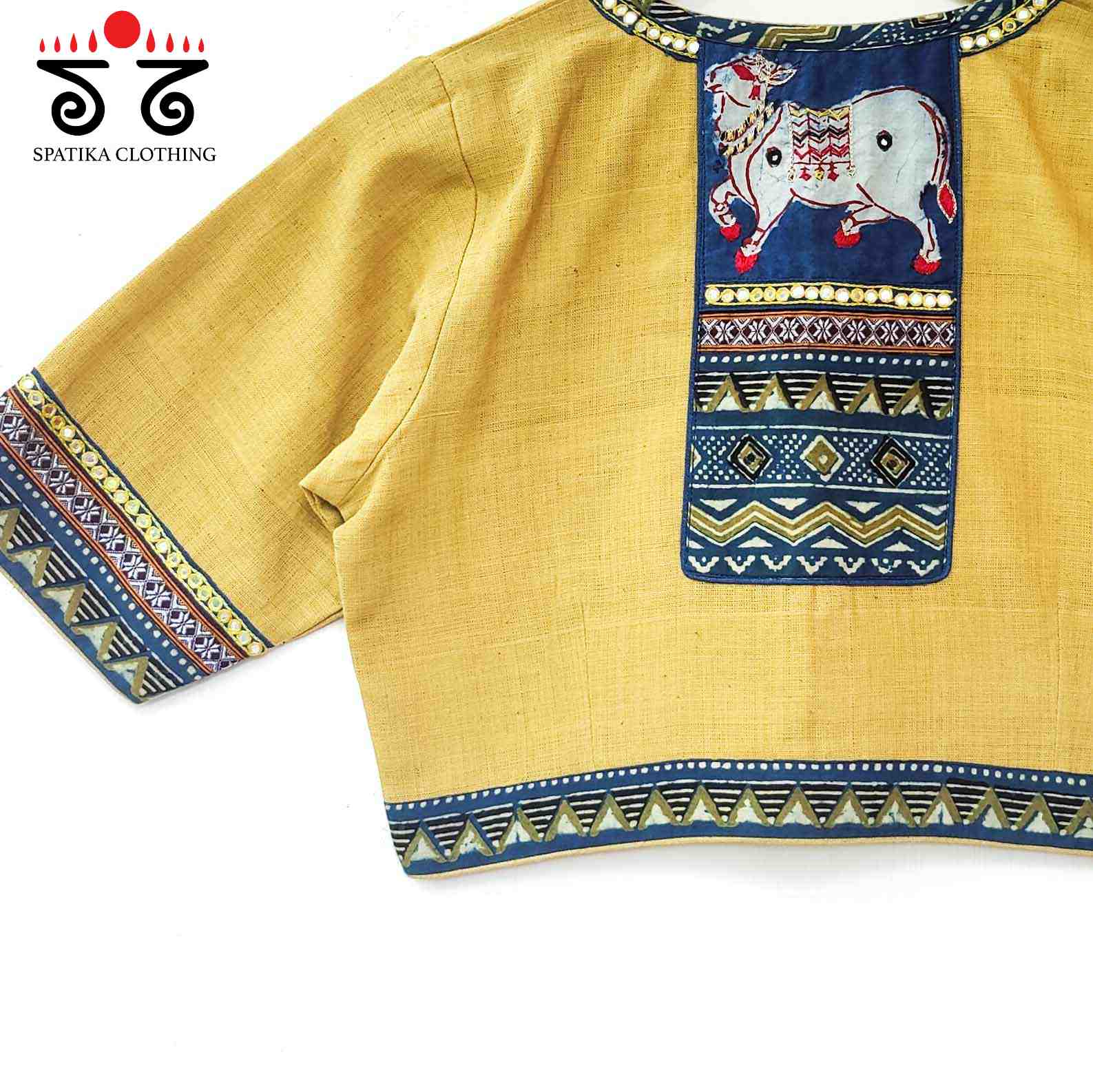 The Pichwai Patchwork Yellow & Blue Blouse