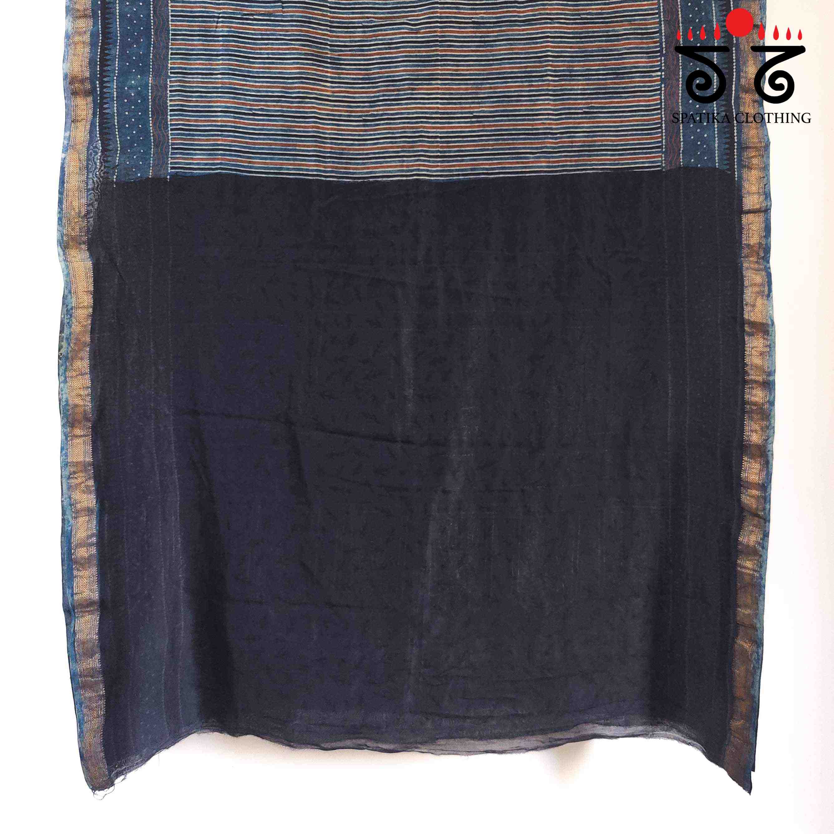 Blue Ajrak Maheshwari Silk Cotton Saree