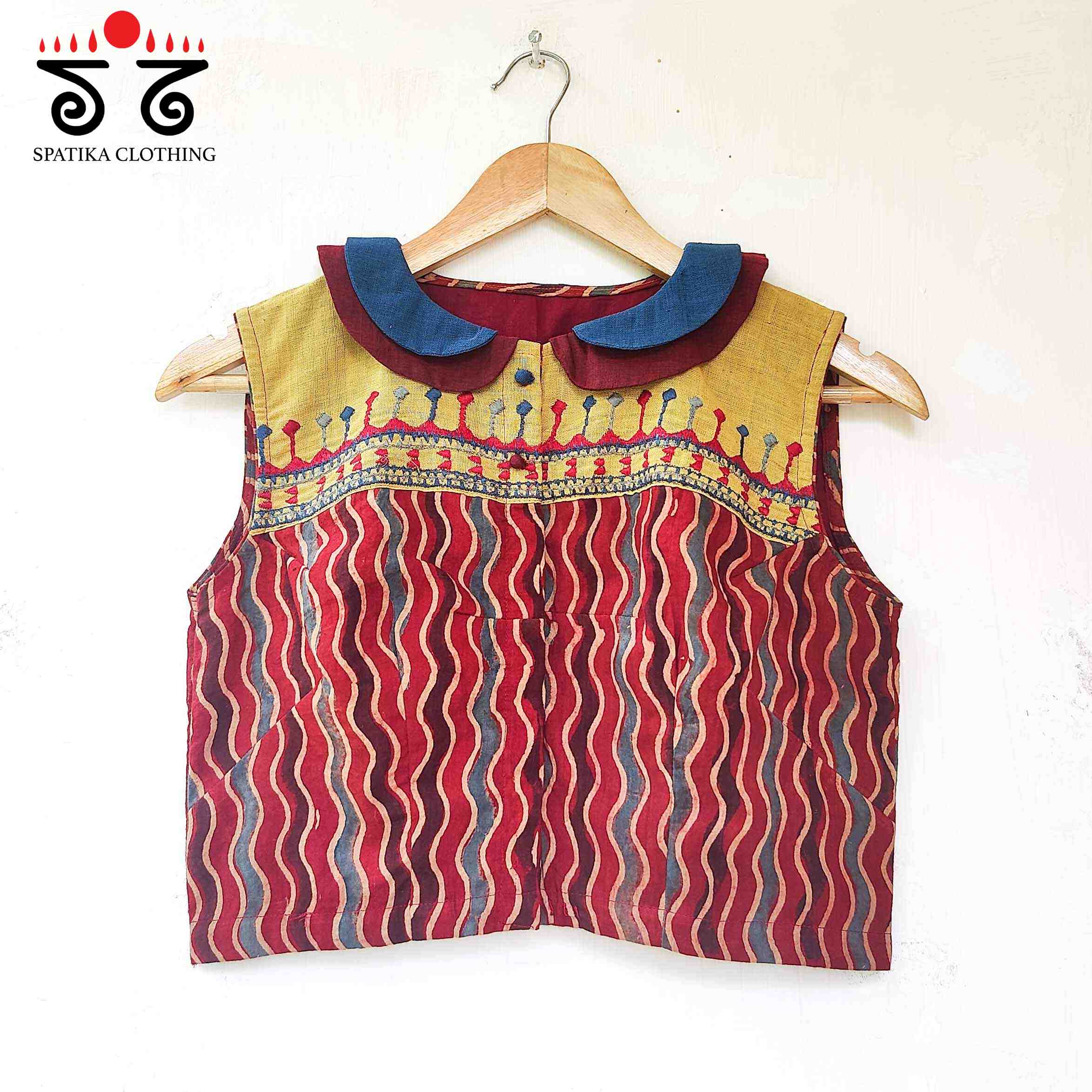 Blue & Red Peterpan Collar Blouse-New!