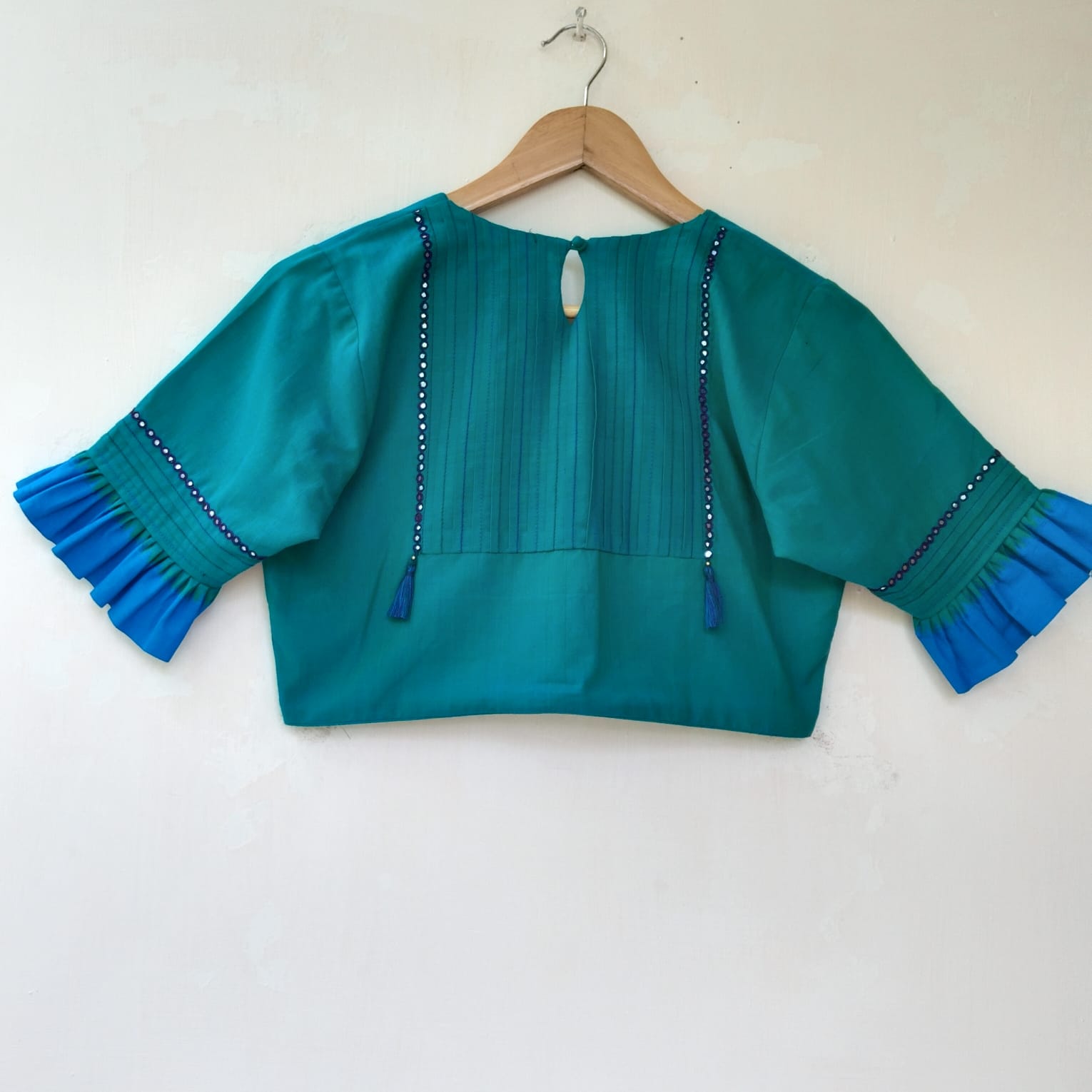 Aqua Blue Frilled Mirror- Handcrafted Blouse