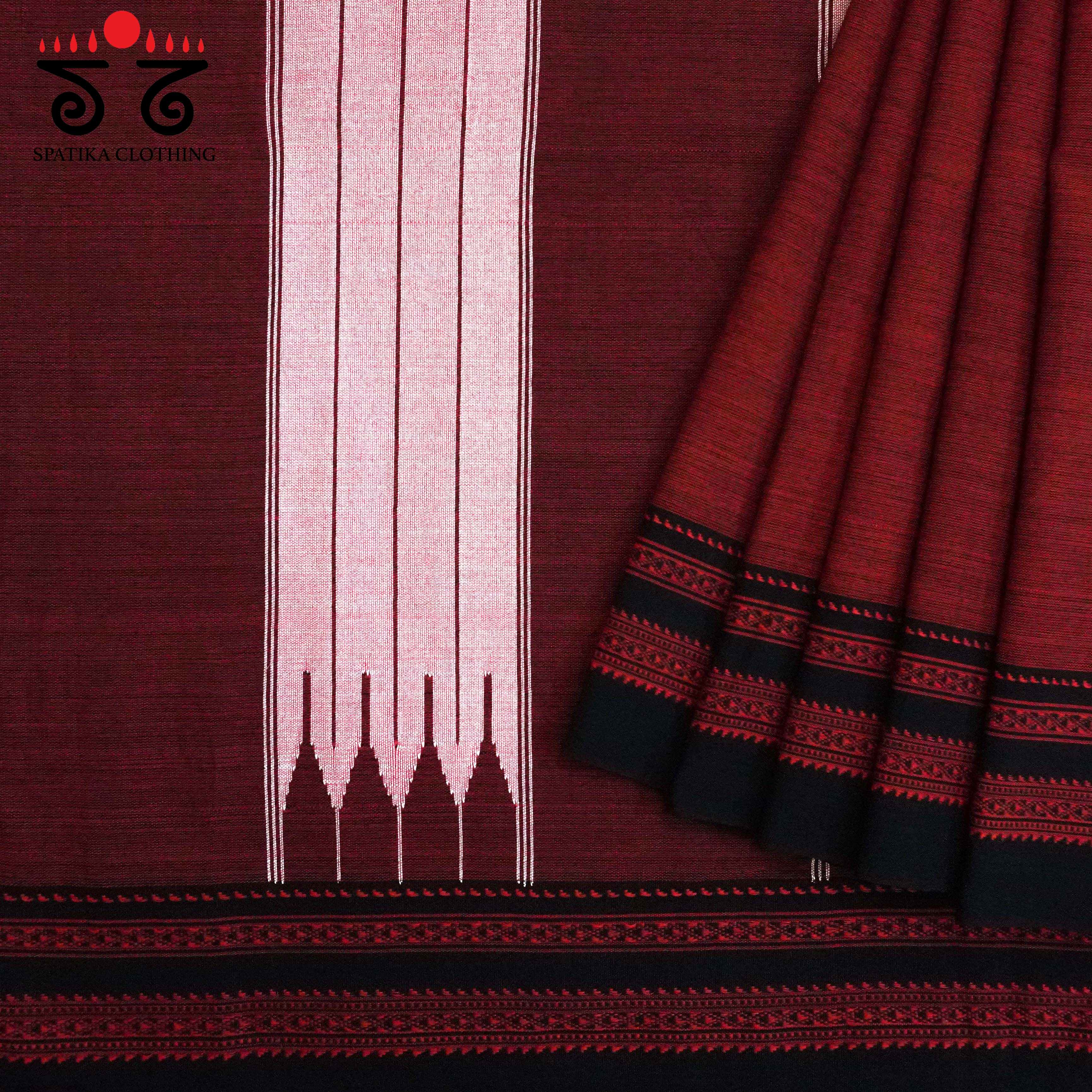 Red Ilkal Handwoven Cotton Saree - Pen Kalamkari Blouse