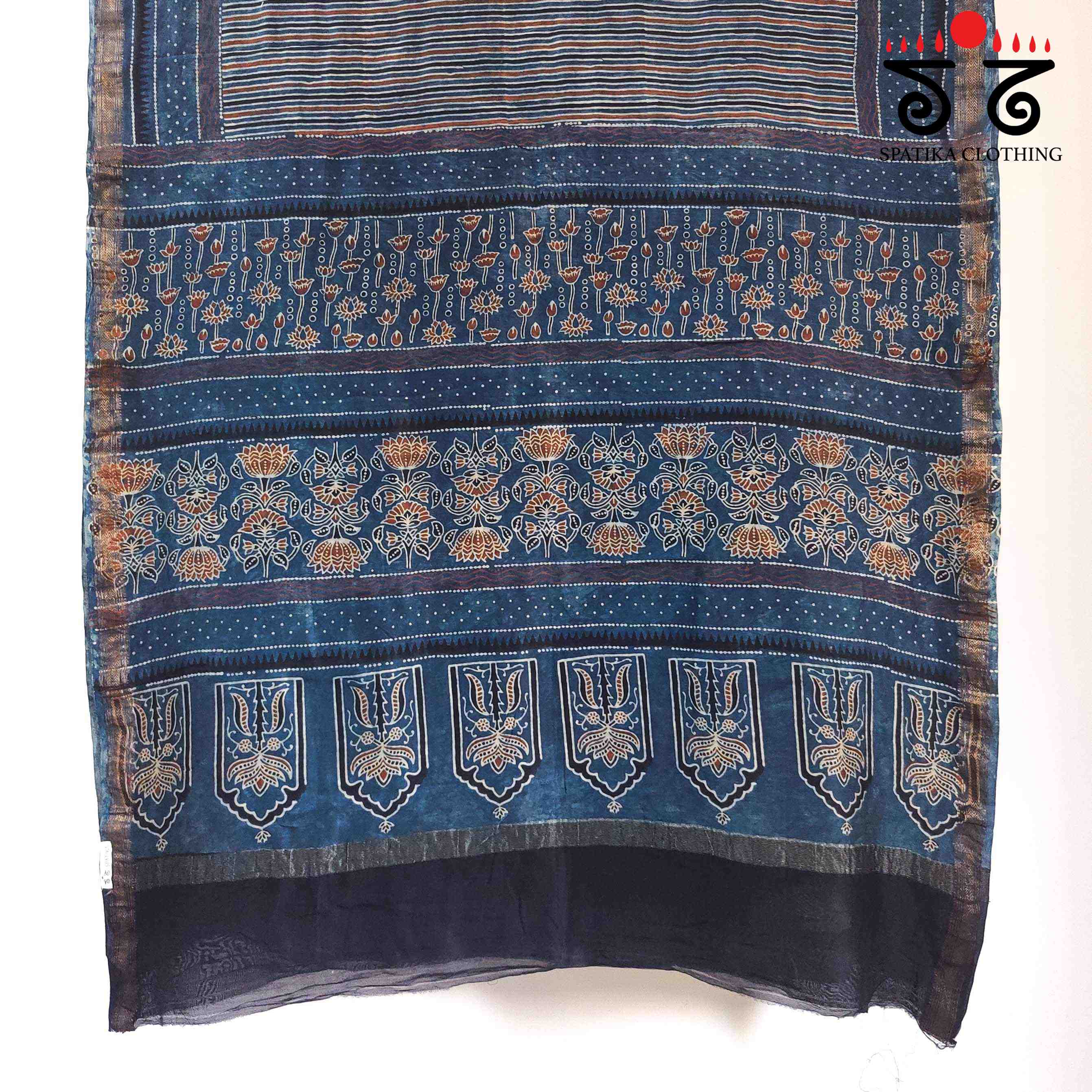 Blue Ajrak Maheshwari Silk Cotton Saree
