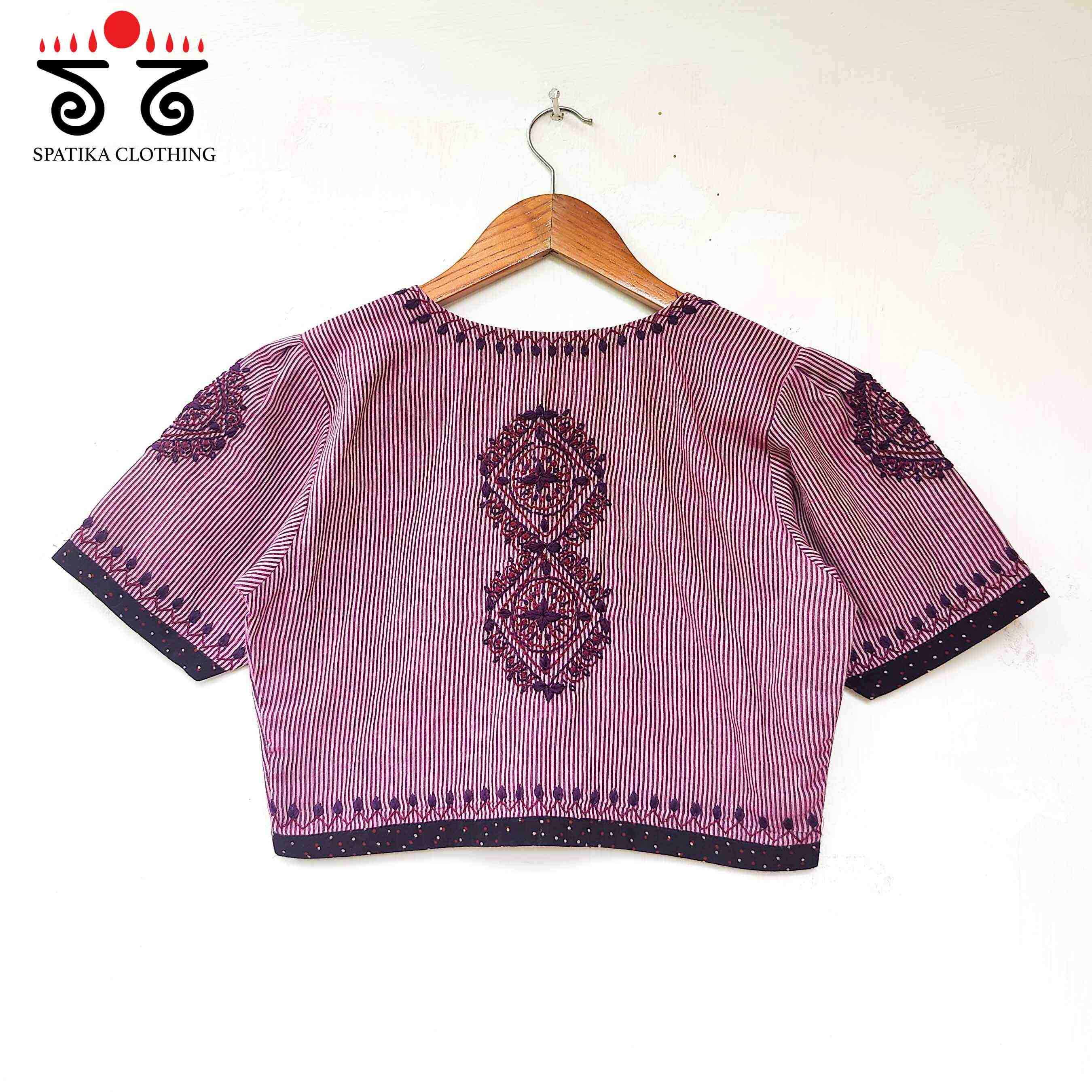Pink Striped Chikankari - Handcrafted Blouse
