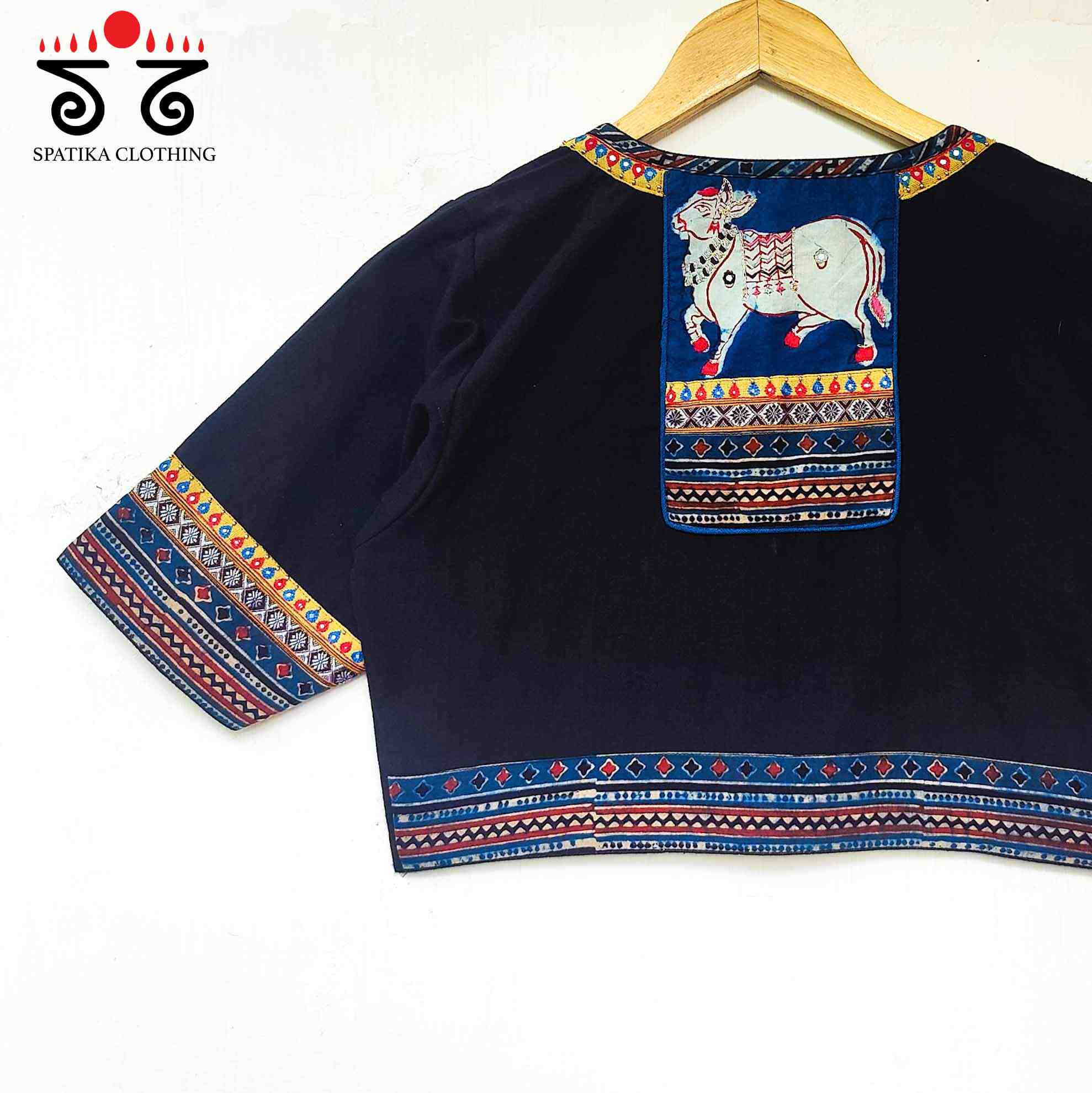 The Pichwai Black & Blue Patchwork Blouse