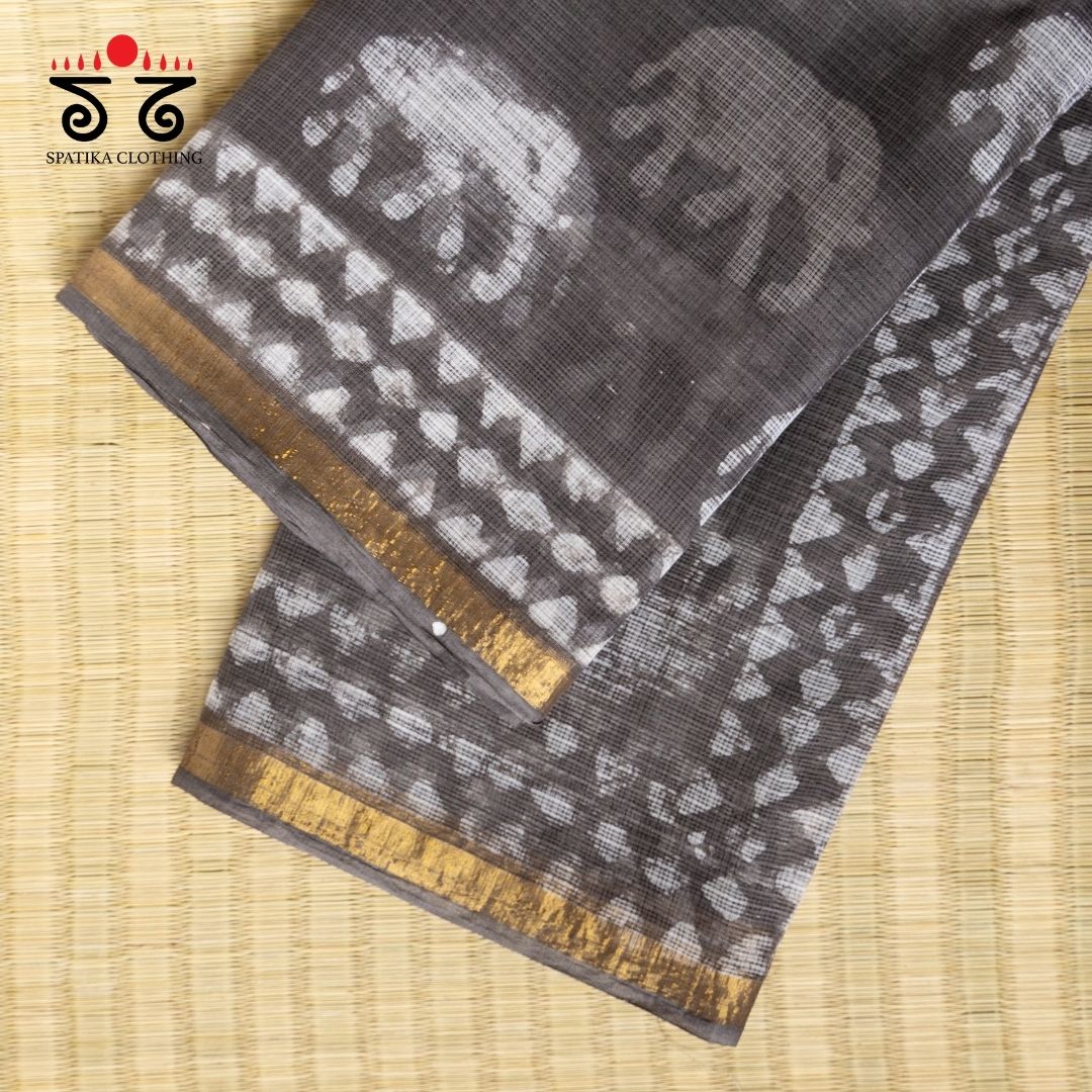 Grey Kota Hand block printed saree