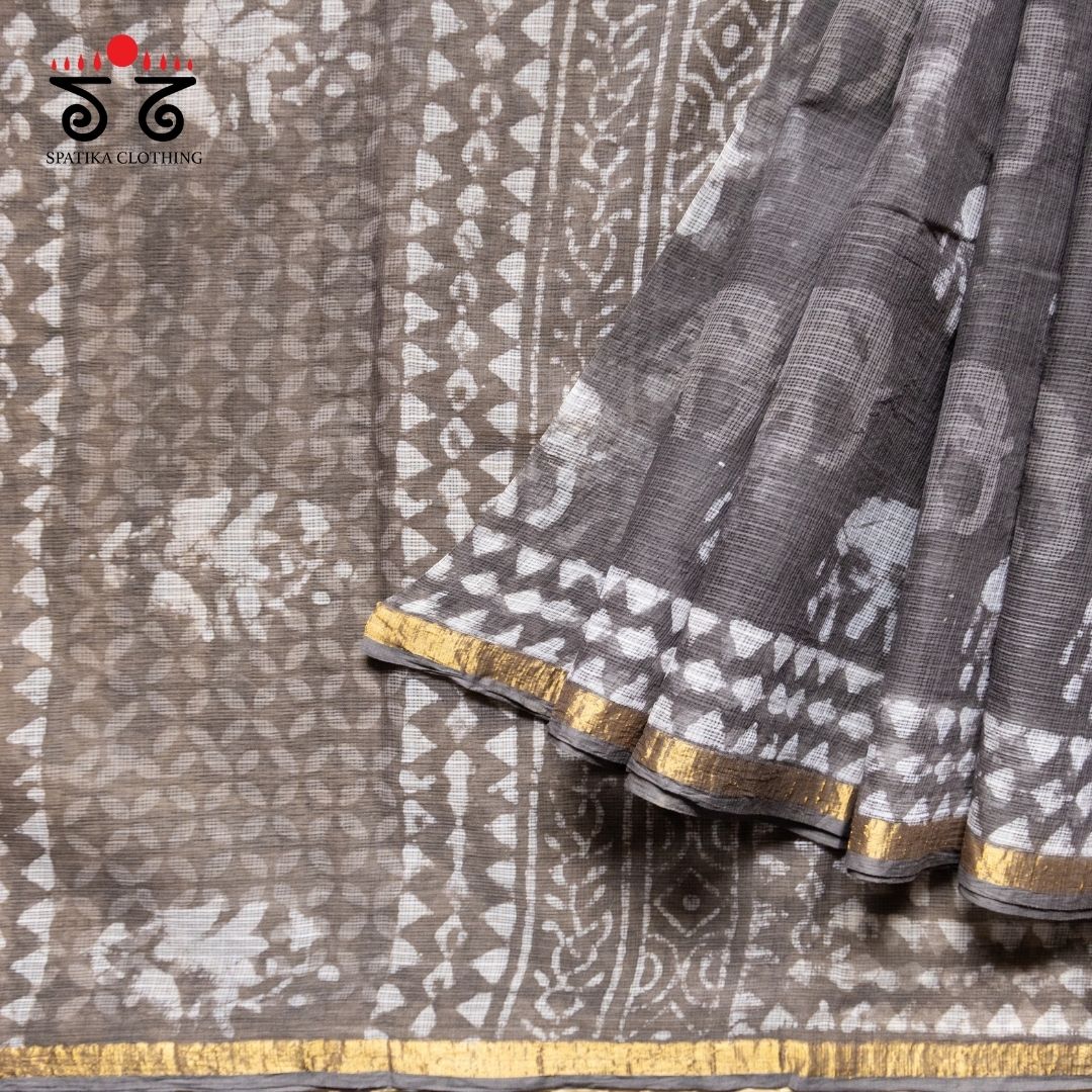 Grey Kota Hand block printed saree