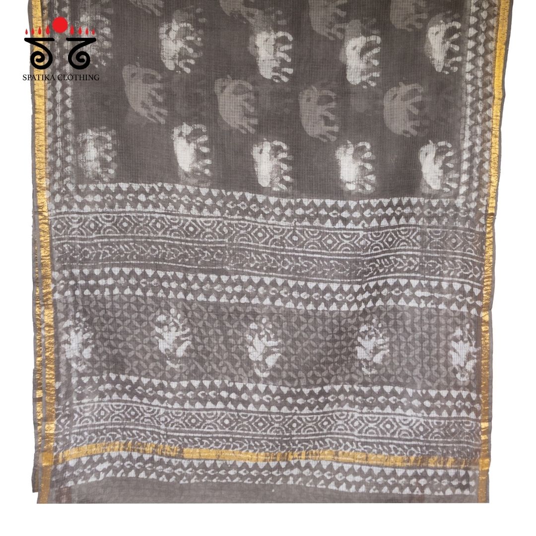 Grey Kota Hand block printed saree