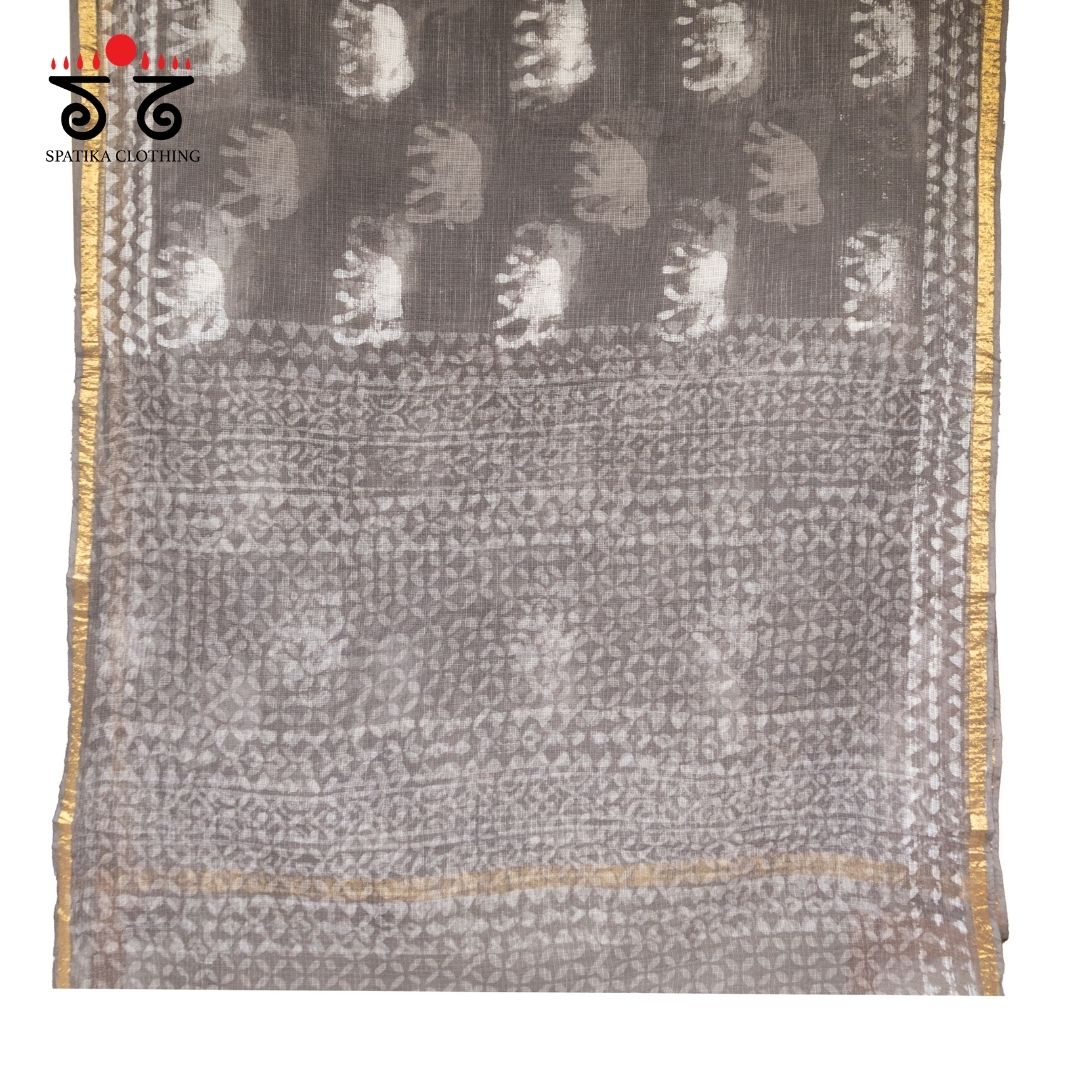 Grey Kota Hand block printed saree