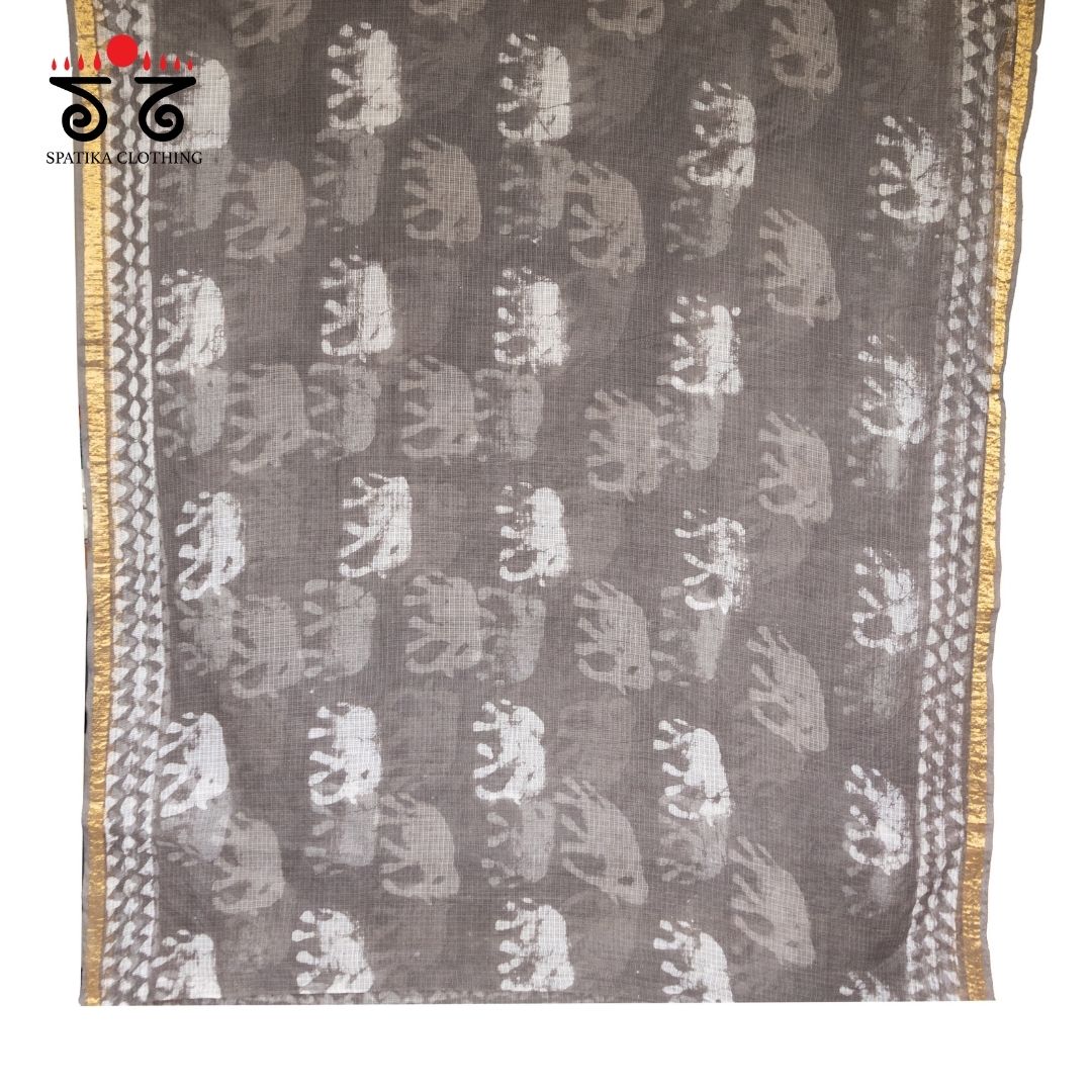 Grey Kota Hand block printed saree