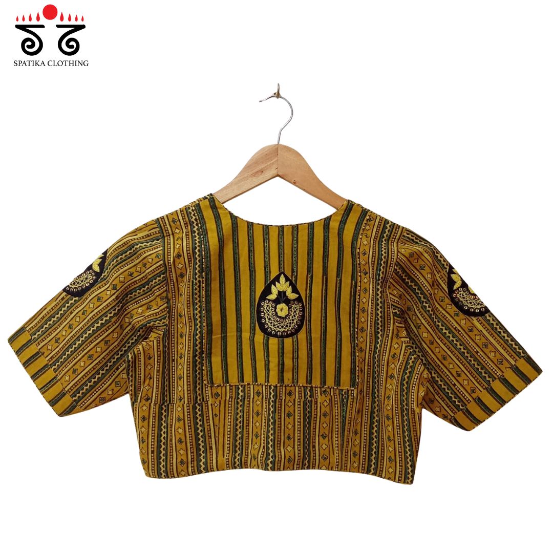 Yellow & Green Inlay & Yoke handcrafted blouse in natural dyes
