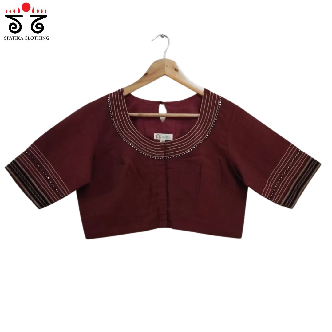 Maroon Mirror Work Hand embroidered Blouse