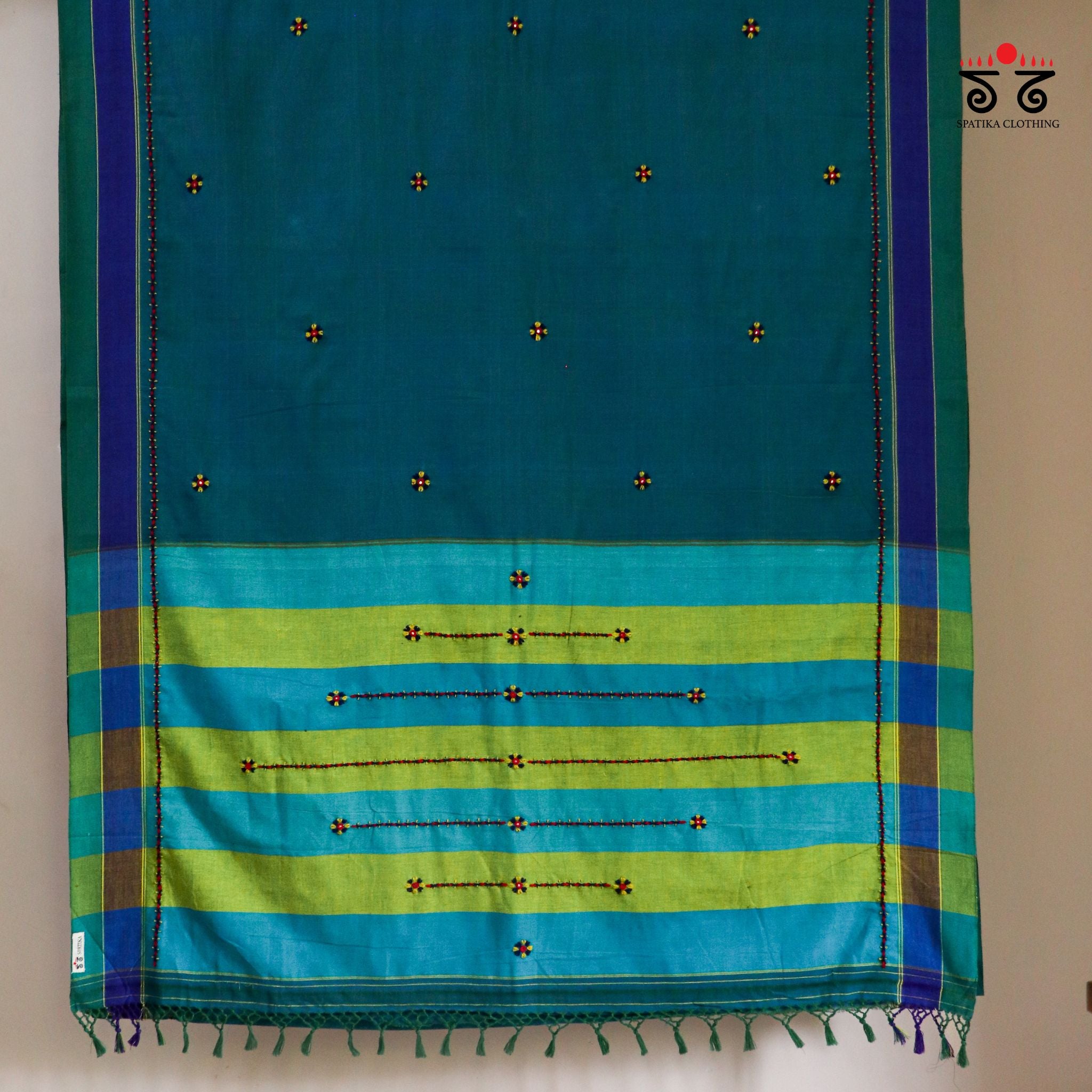 Blue Ilkal Handembroidered Cotton Saree