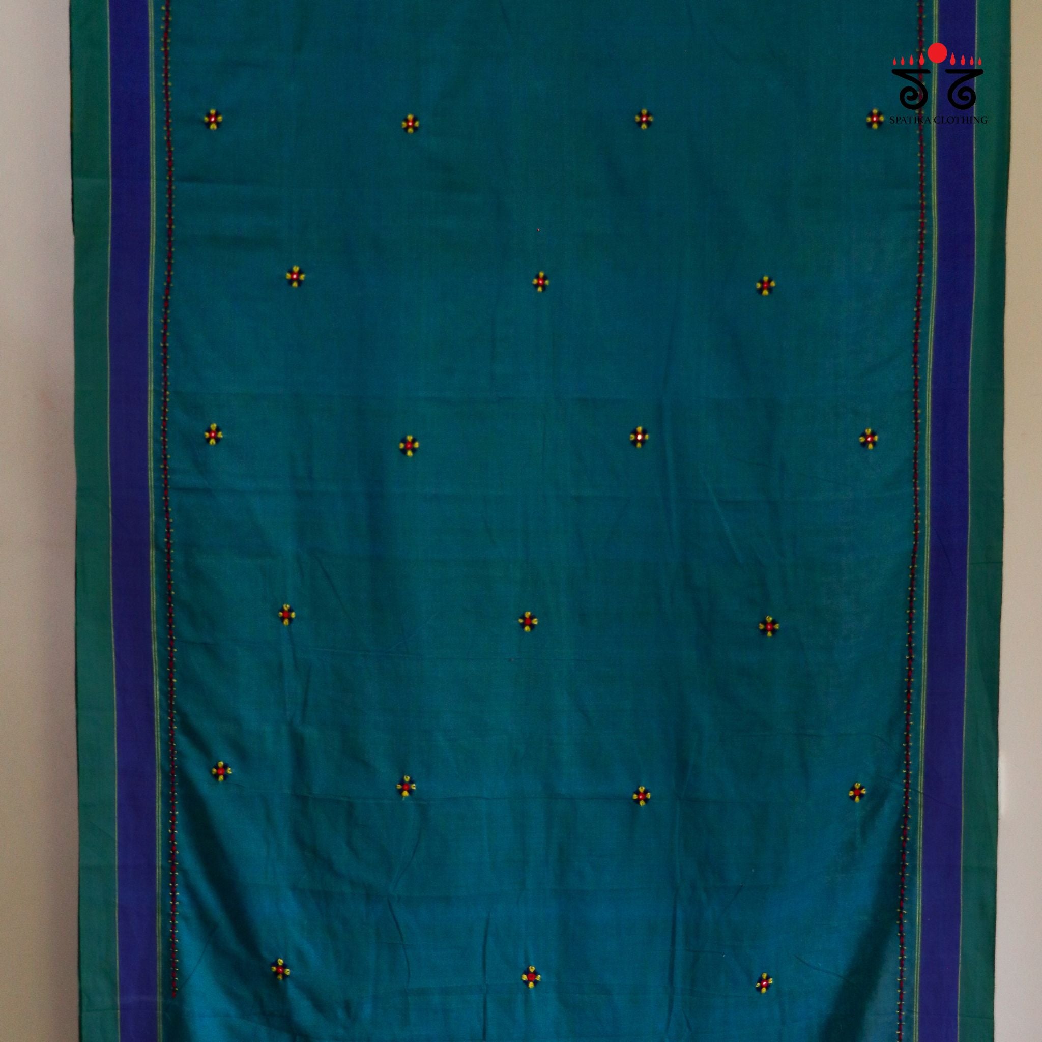 Blue Ilkal Handembroidered Cotton Saree