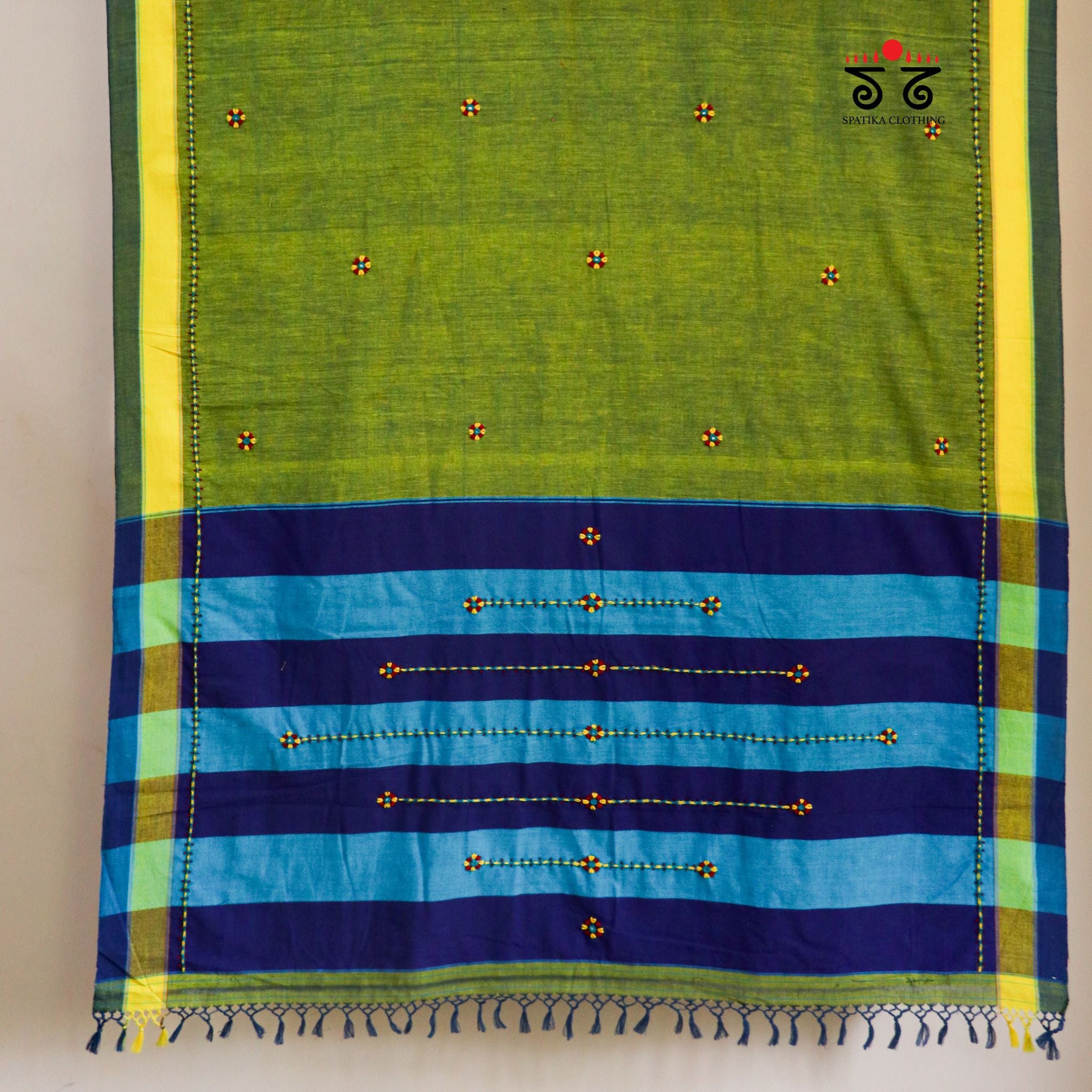 Green Ilkal Handembroidered Cotton Saree