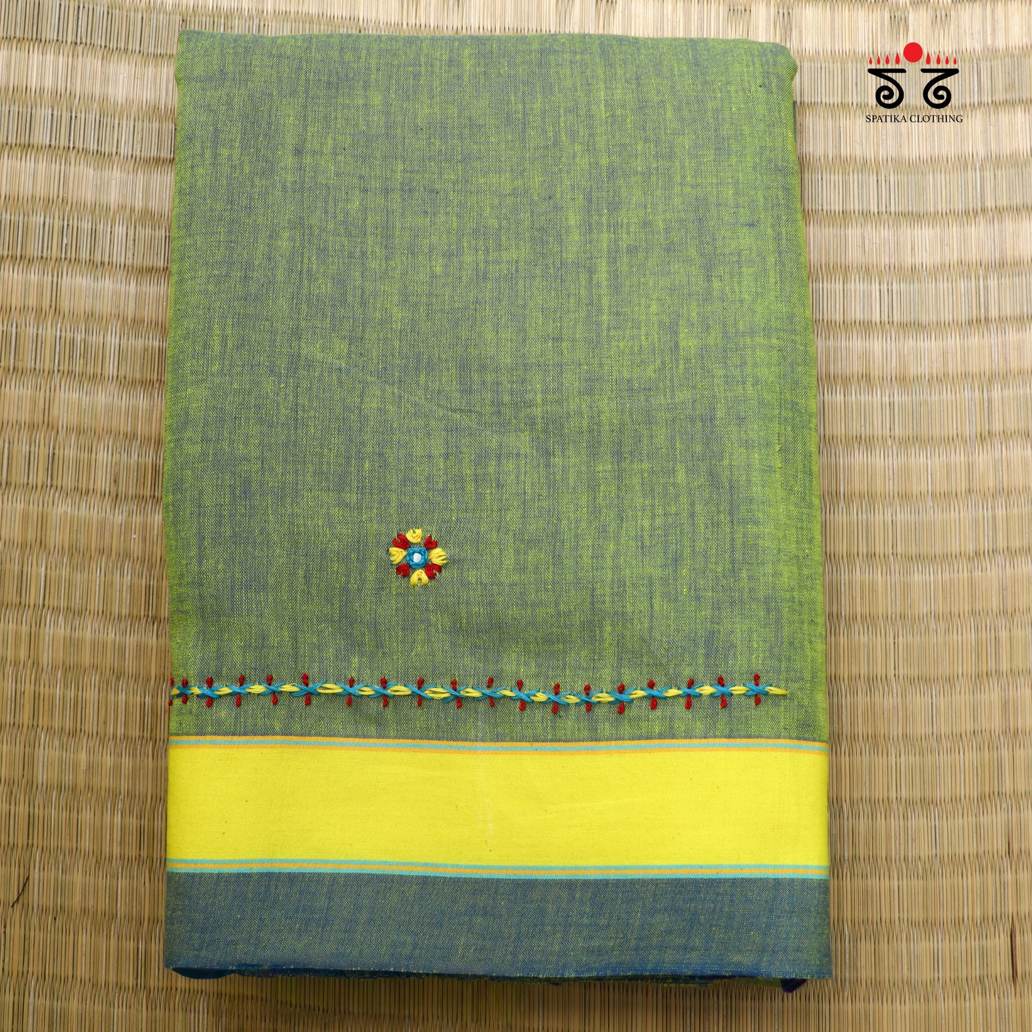Green Ilkal Handembroidered Cotton Saree