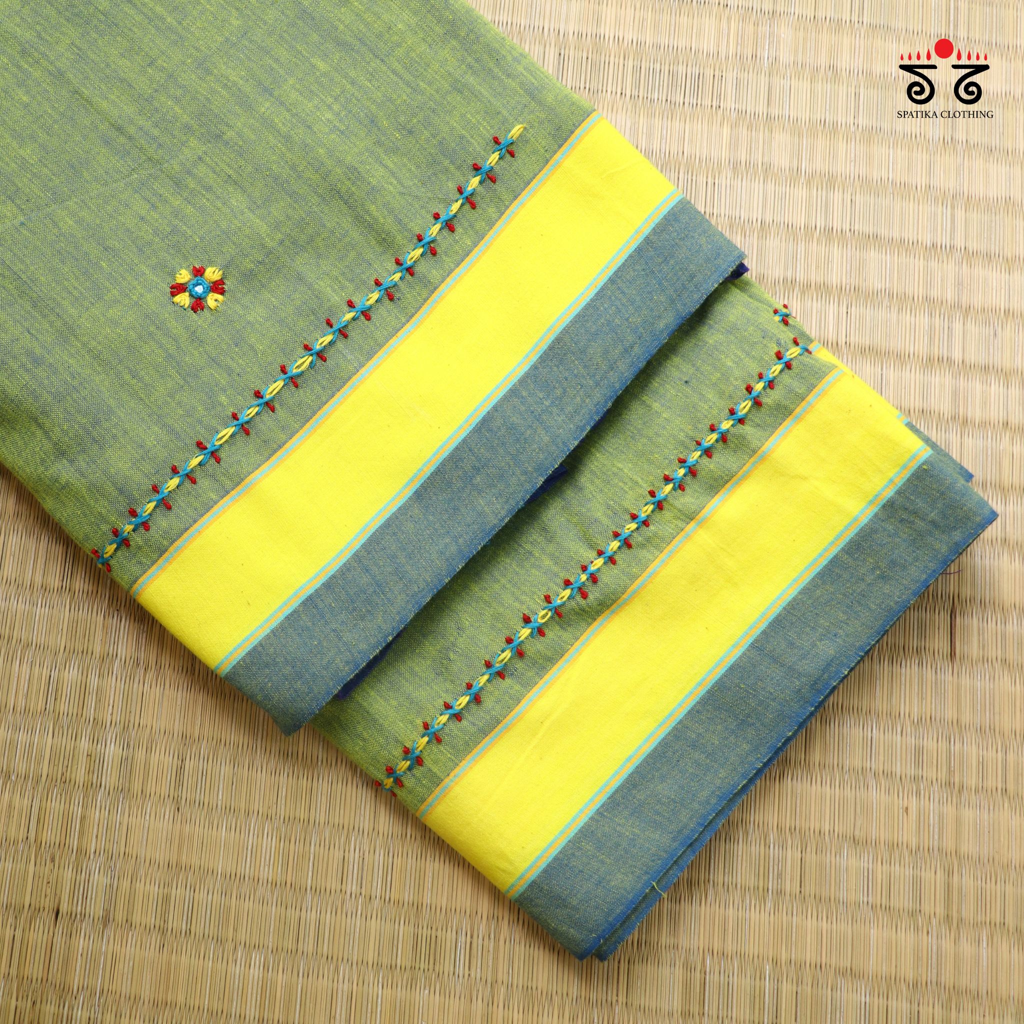 Green Ilkal Handembroidered Cotton Saree