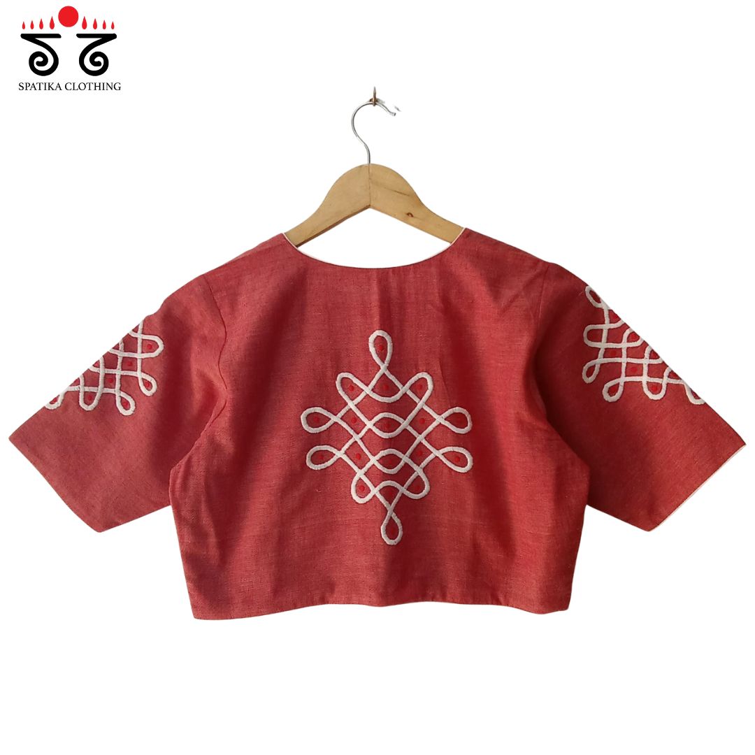 Peach Kolam Blouse Plain