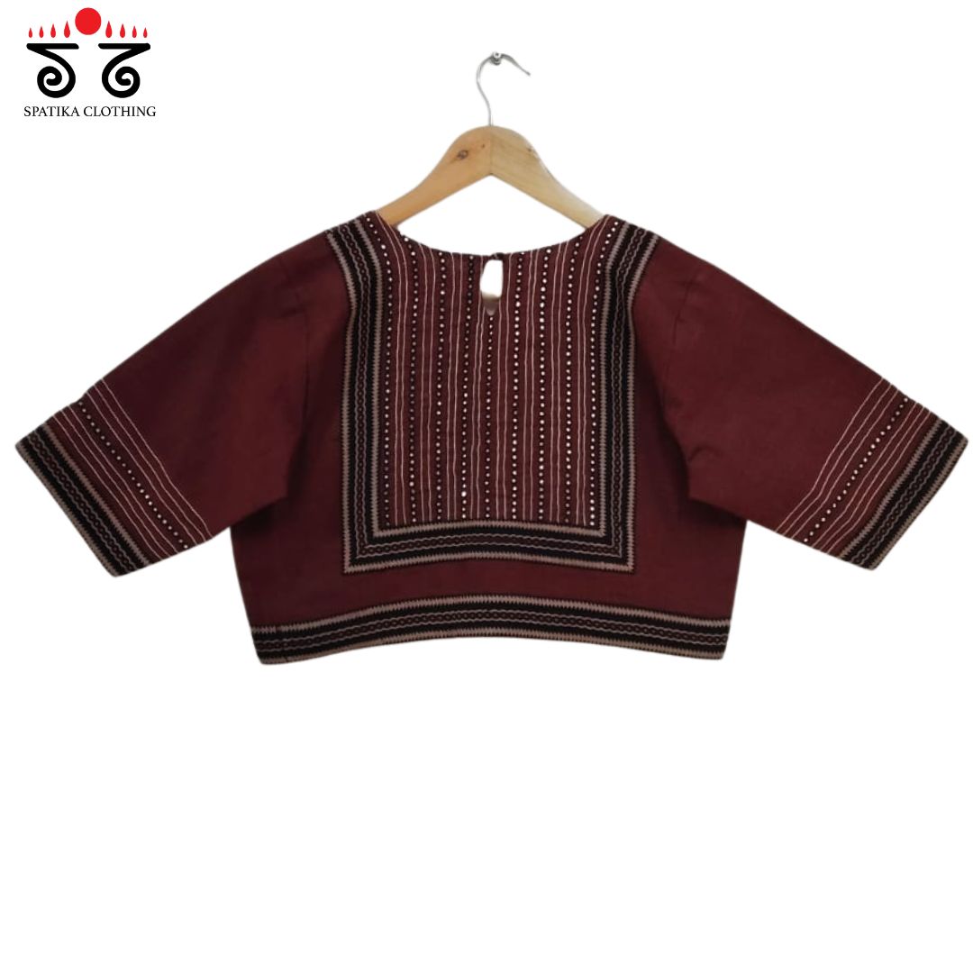Maroon Mirror Work Hand embroidered Blouse