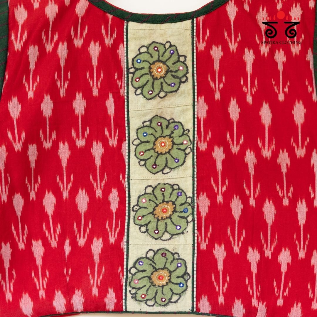 Red Ikat - Pen Kalamkari Handcrafted Blouse