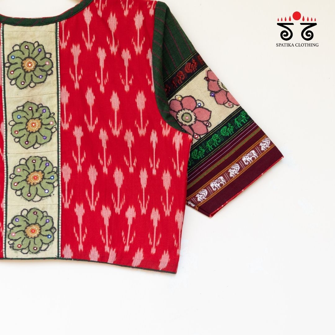 Red Ikat - Pen Kalamkari Handcrafted Blouse