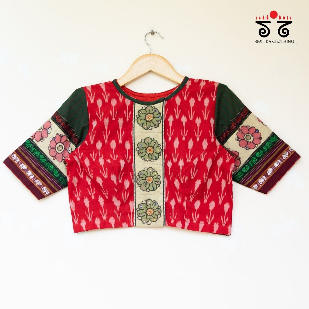 Red Ikat - Pen Kalamkari Handcrafted Blouse