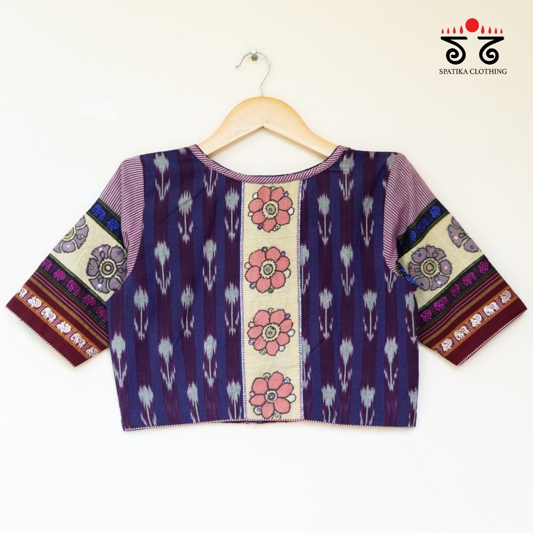 Blue & Violet Ikat - Pen Kalamkari Handcrafted Blouse