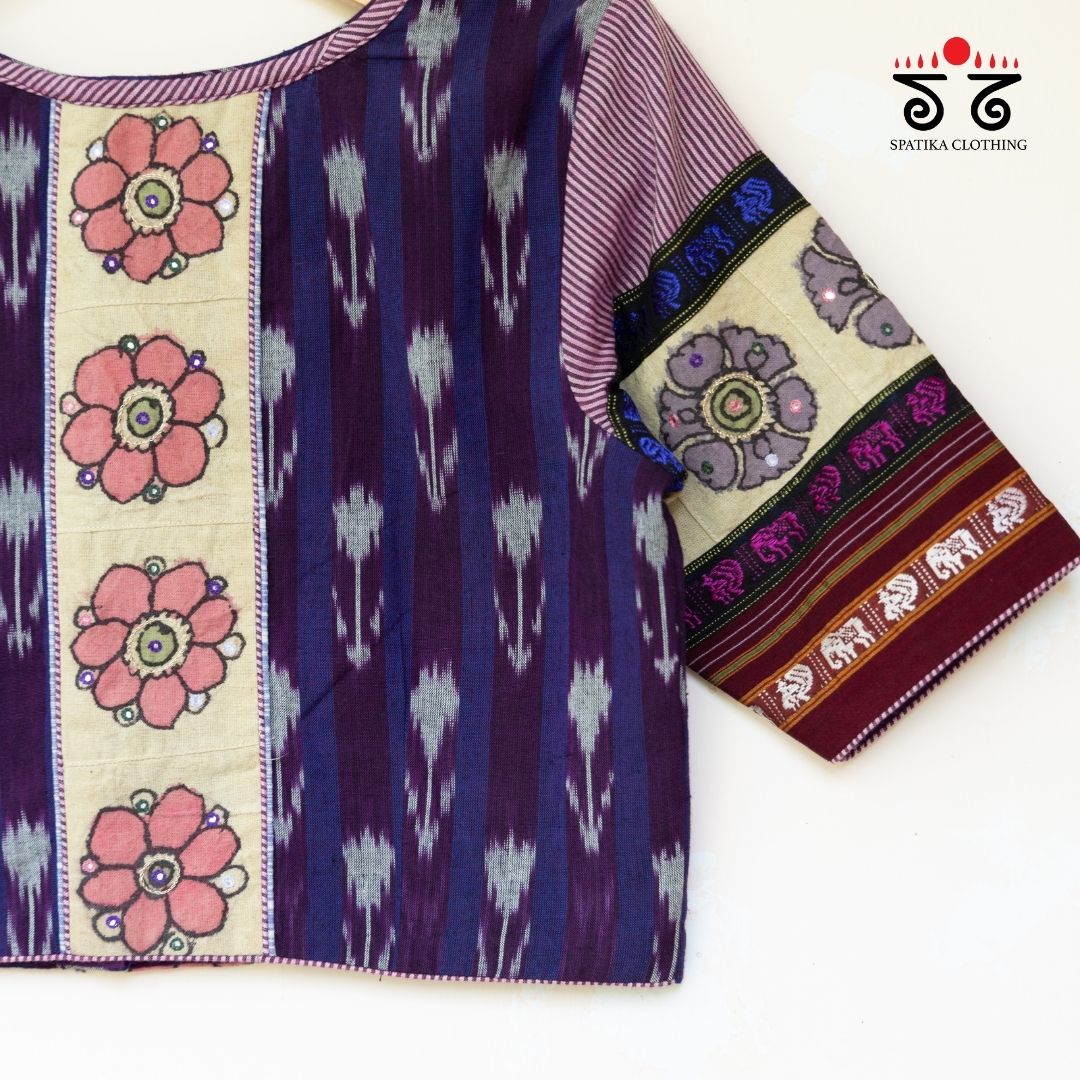 Blue & Violet Ikat - Pen Kalamkari Handcrafted Blouse