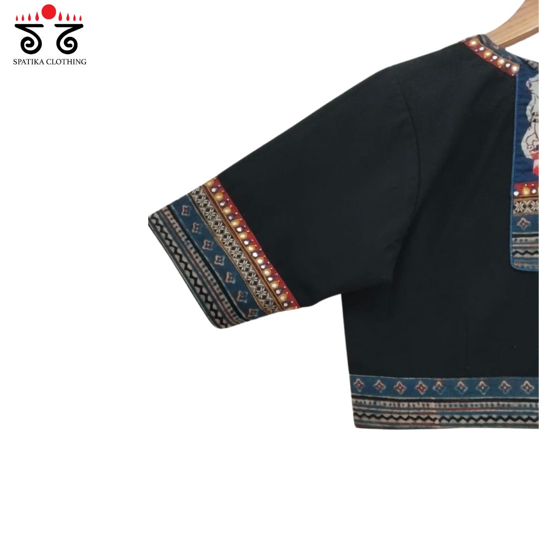 The Pichwai Black & Blue Patchwork Blouse
