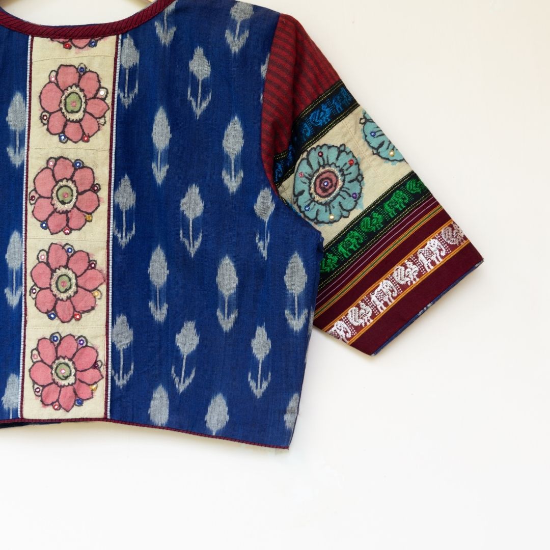 Blue Ikat - Pen Kalamkari Handcrafted Blouse