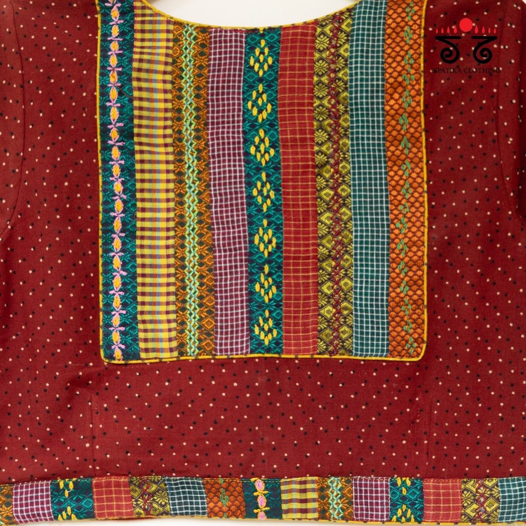 Red Ajrak Patch Work Blouse New!