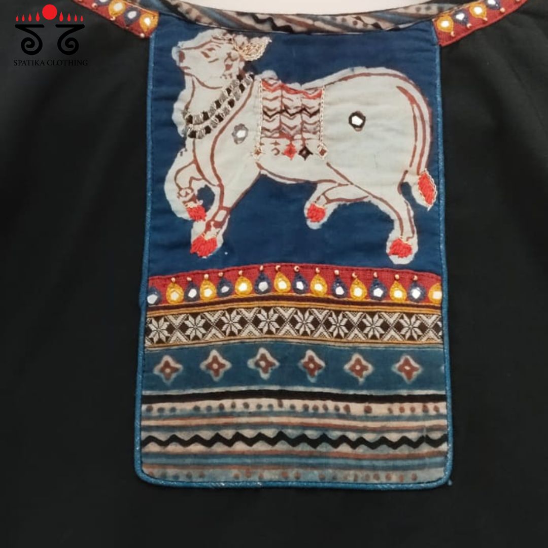 The Pichwai Black & Blue Patchwork Blouse