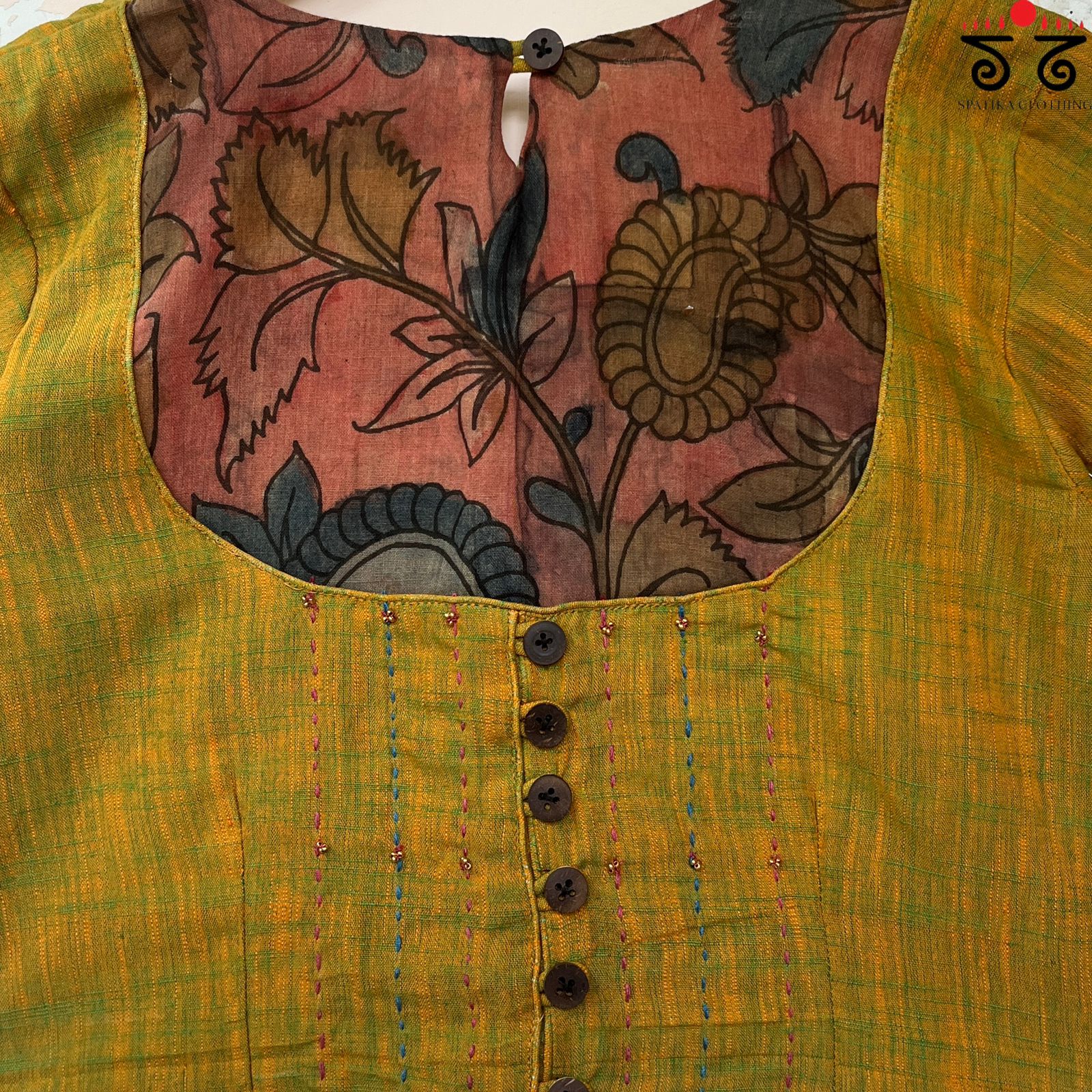 The Kalamkari Green Yoke Blouse