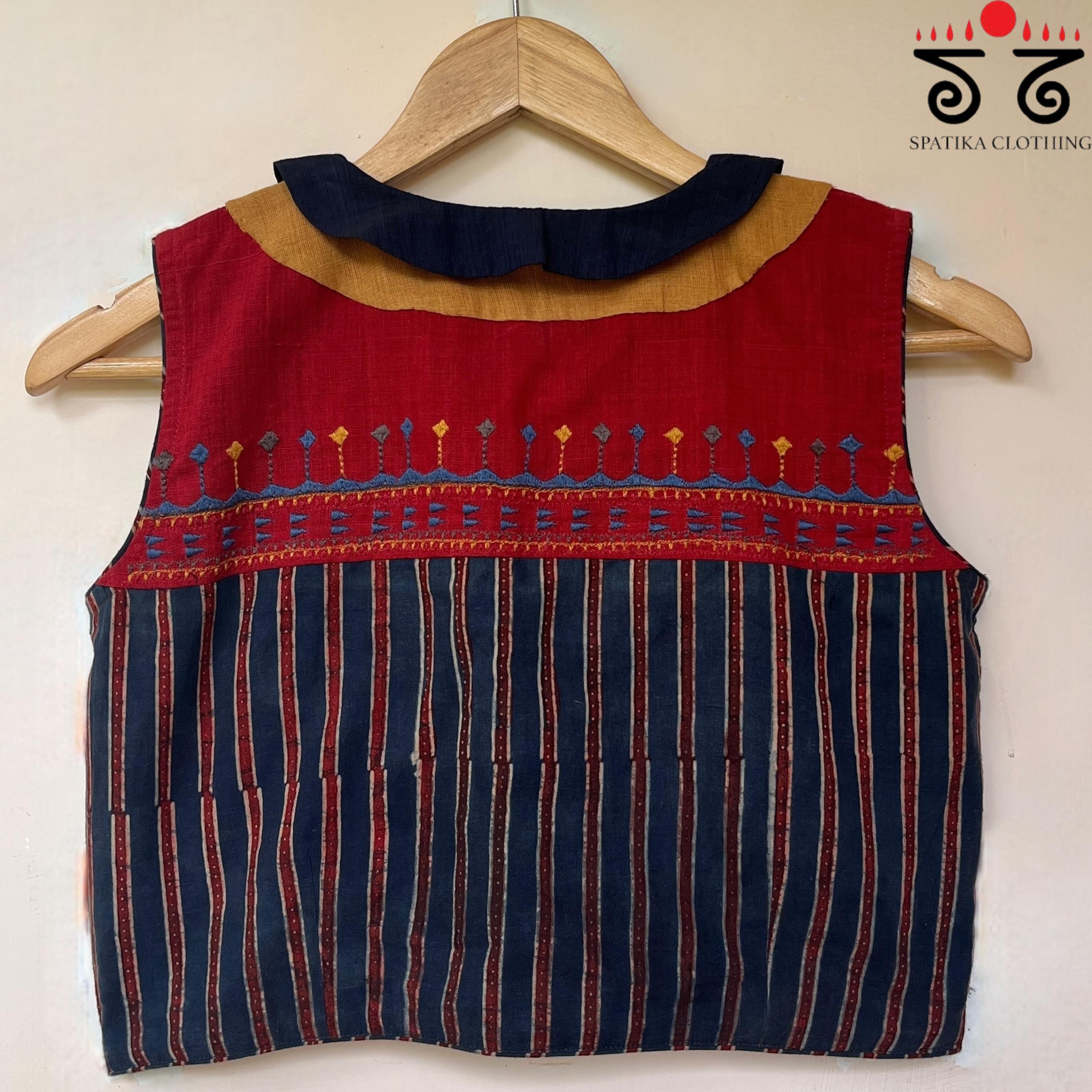 Red & Blue Peterpan Collar Blouse-New!