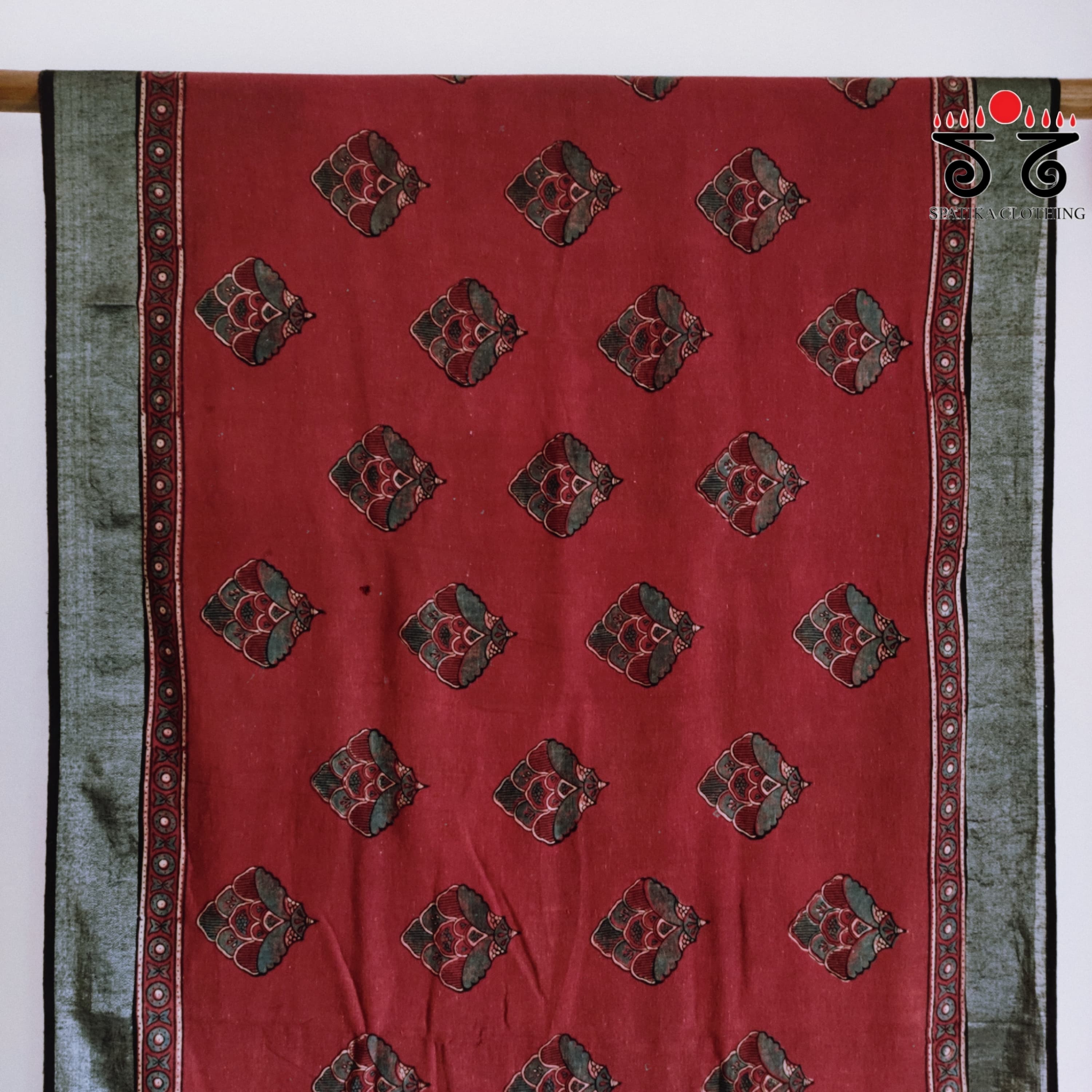 Ajrak Handblock Printed Red & Silver Linen Saree