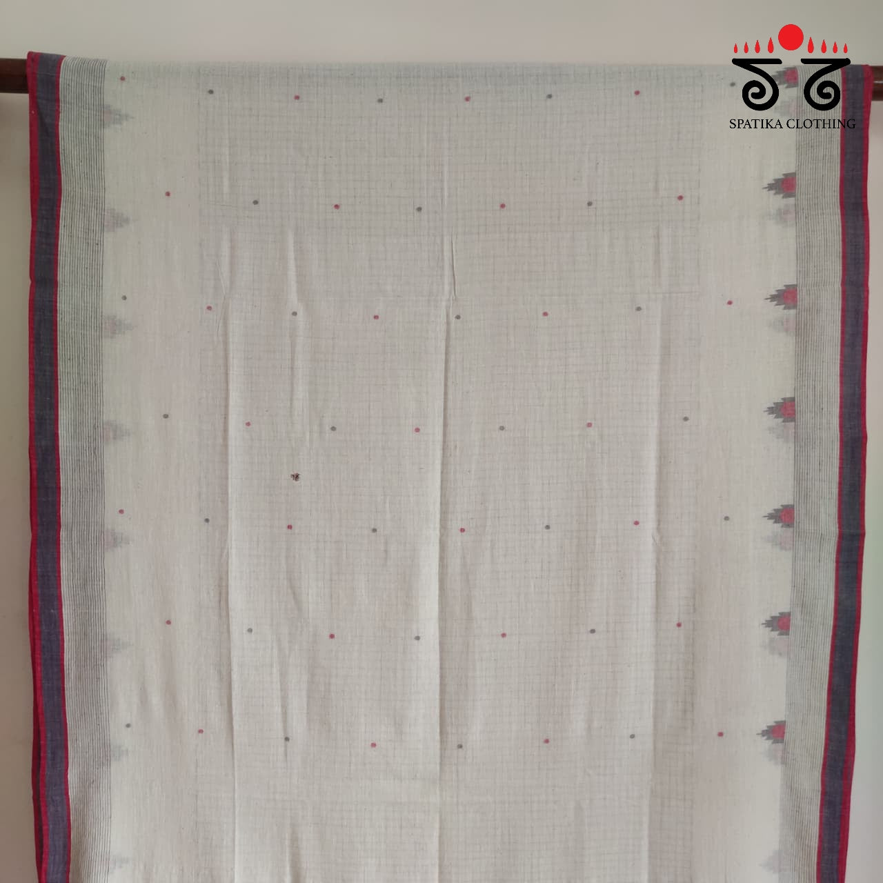 Jamdhani on White Bengal Cotton Saree