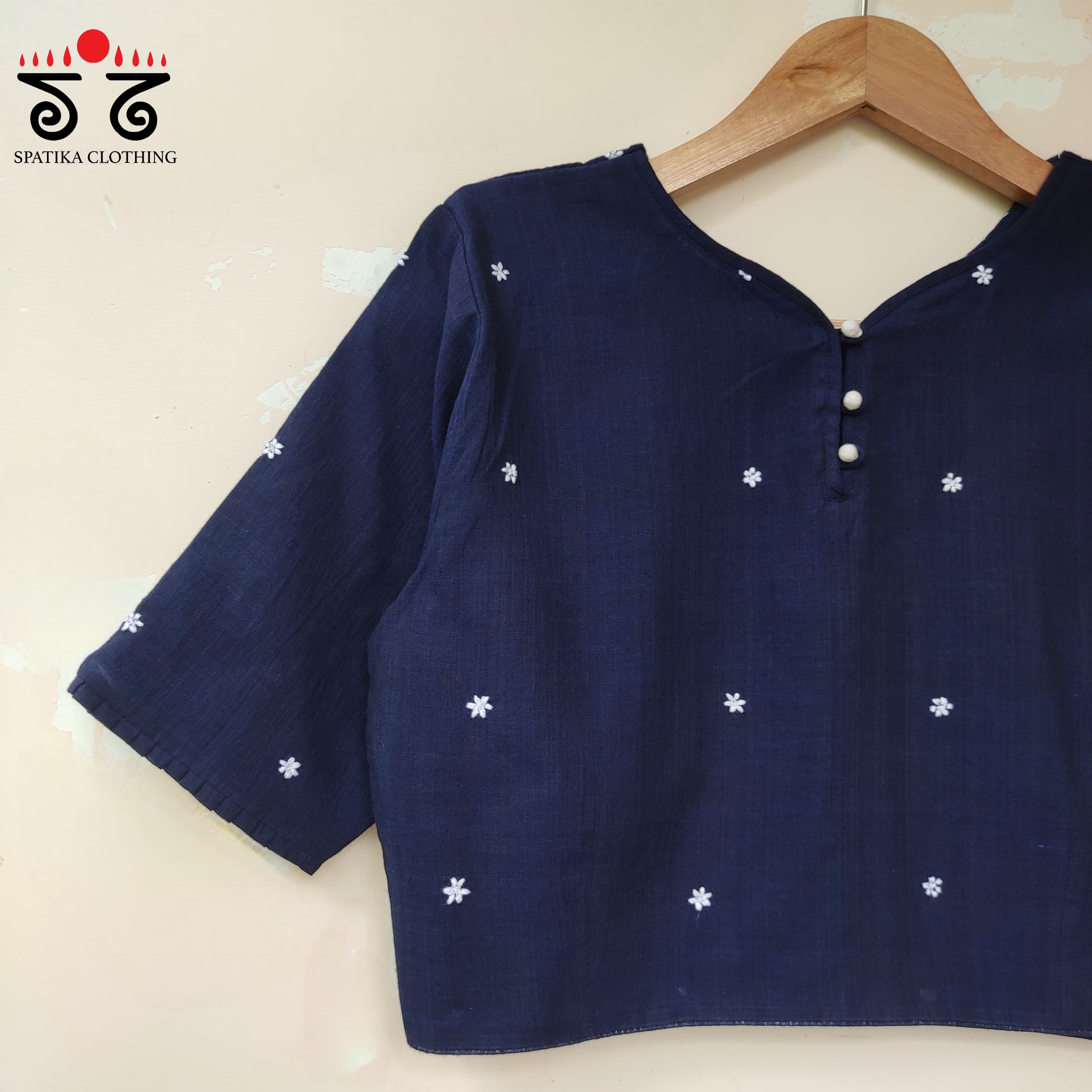 Navy Blue Boondhi-Handcrafted Blouse