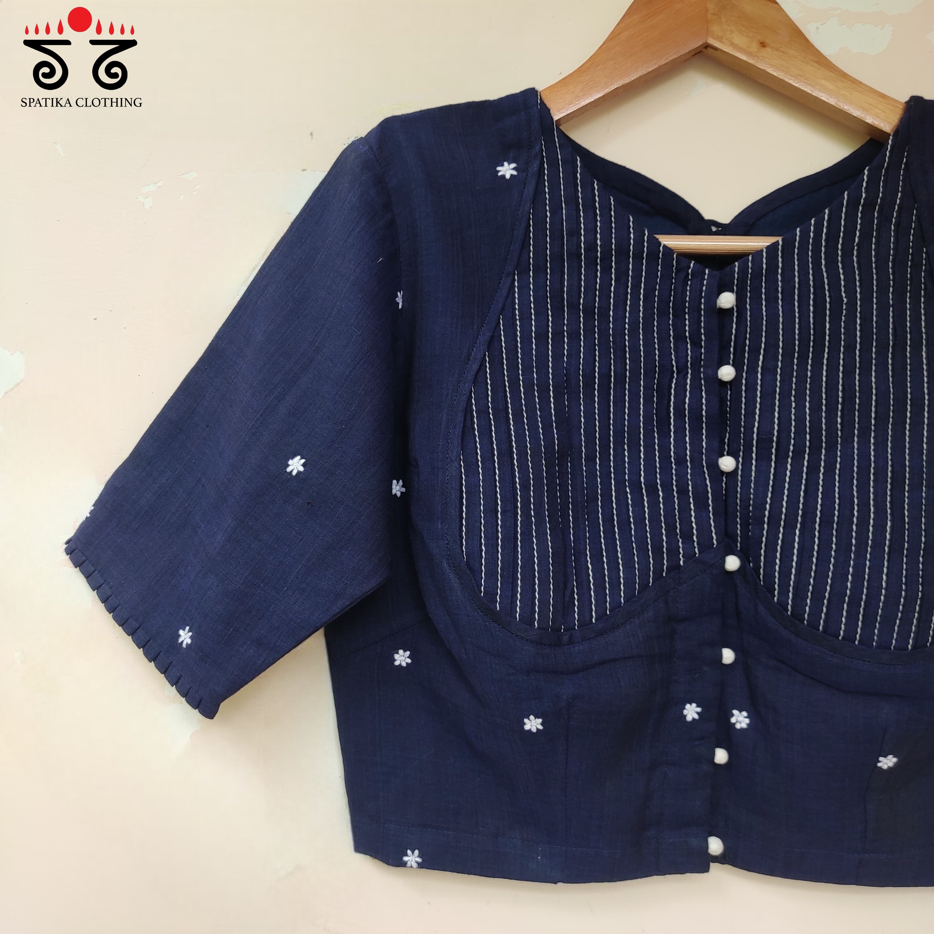 Navy Blue Boondhi-Handcrafted Blouse
