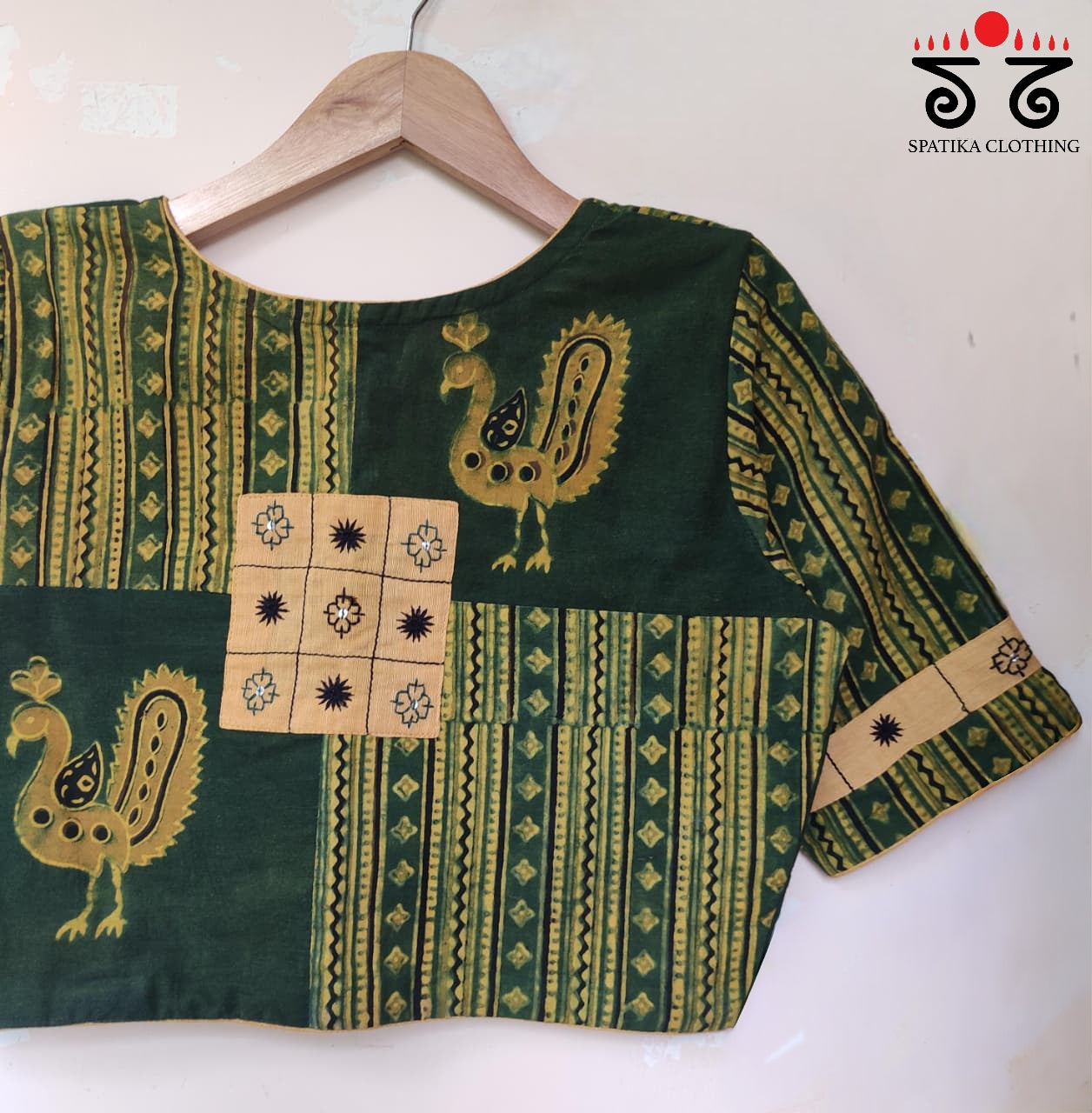 Green & Yellow Morni Collage-Handcrafted Blouse