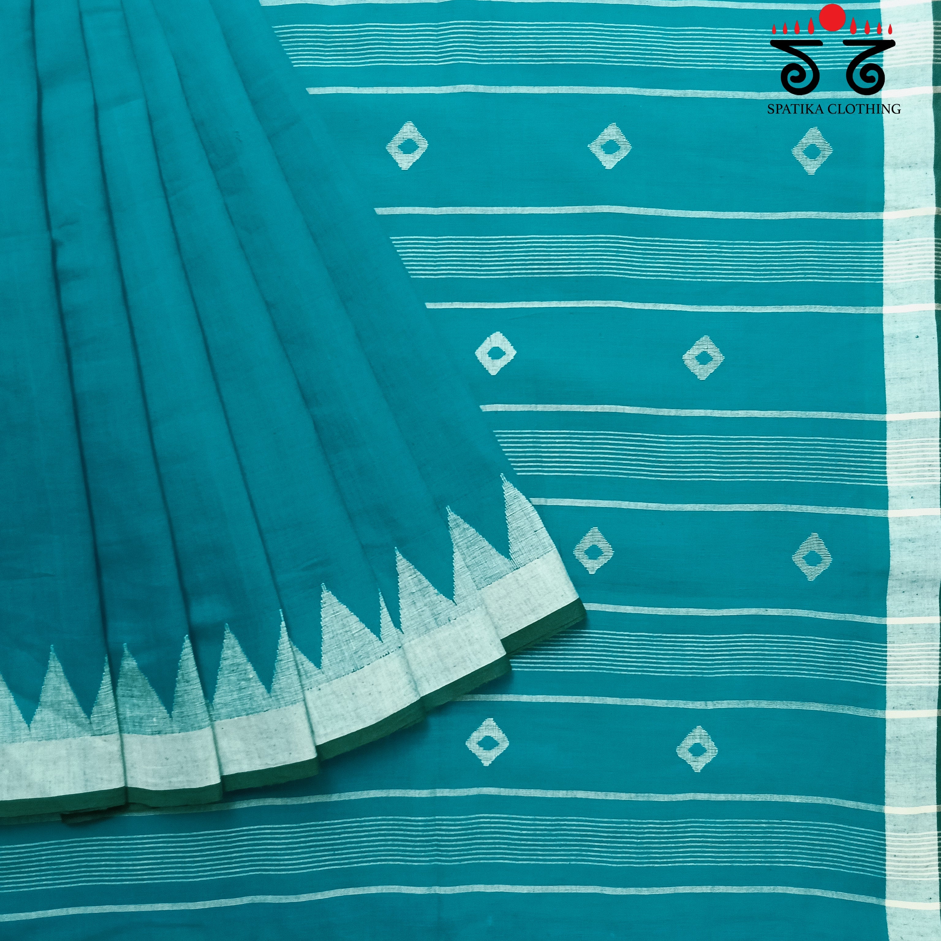 Jamdhani on Blue & Green Bengal Cotton Saree