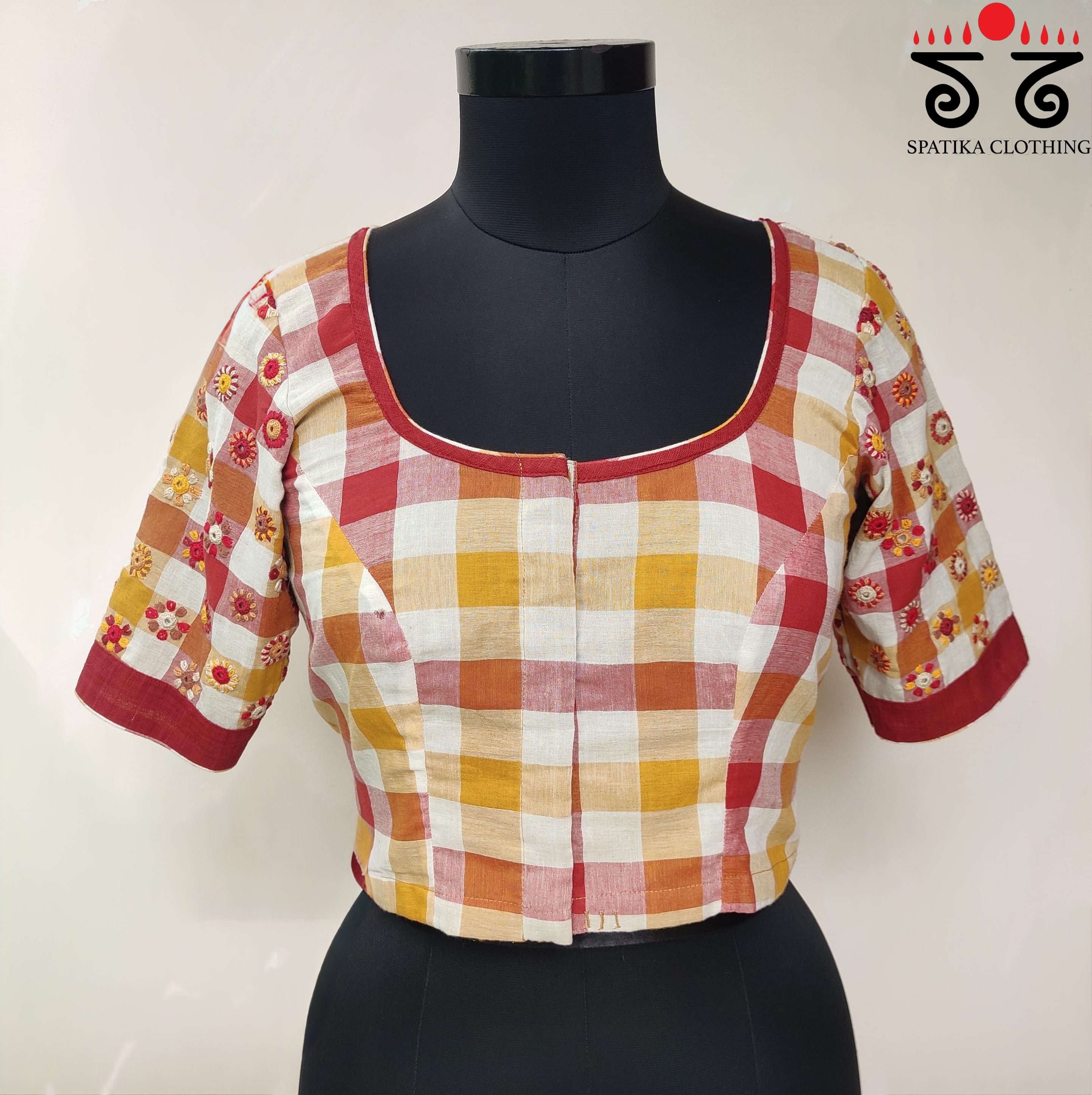 White & Red 100 Butta -Handcrafted Blouse