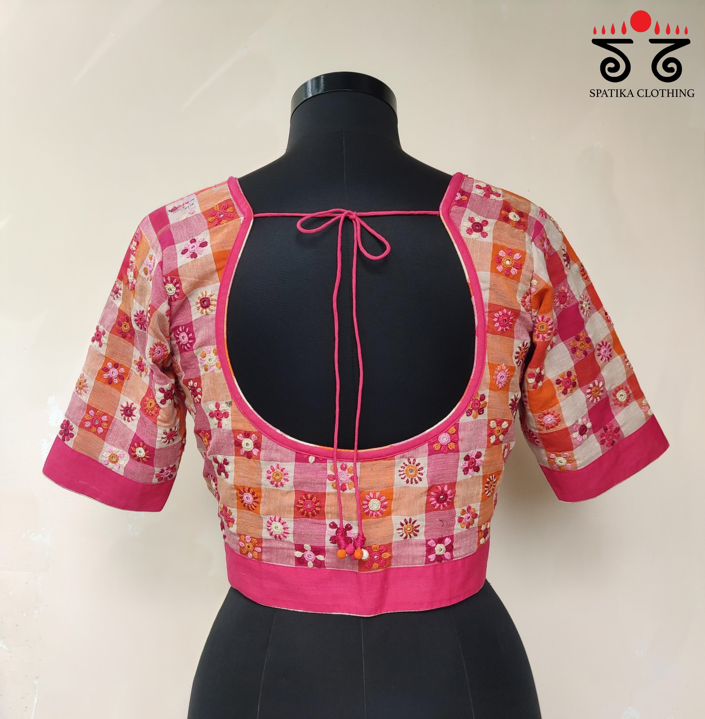 White & Pink 100 Butta -Handcrafted Blouse
