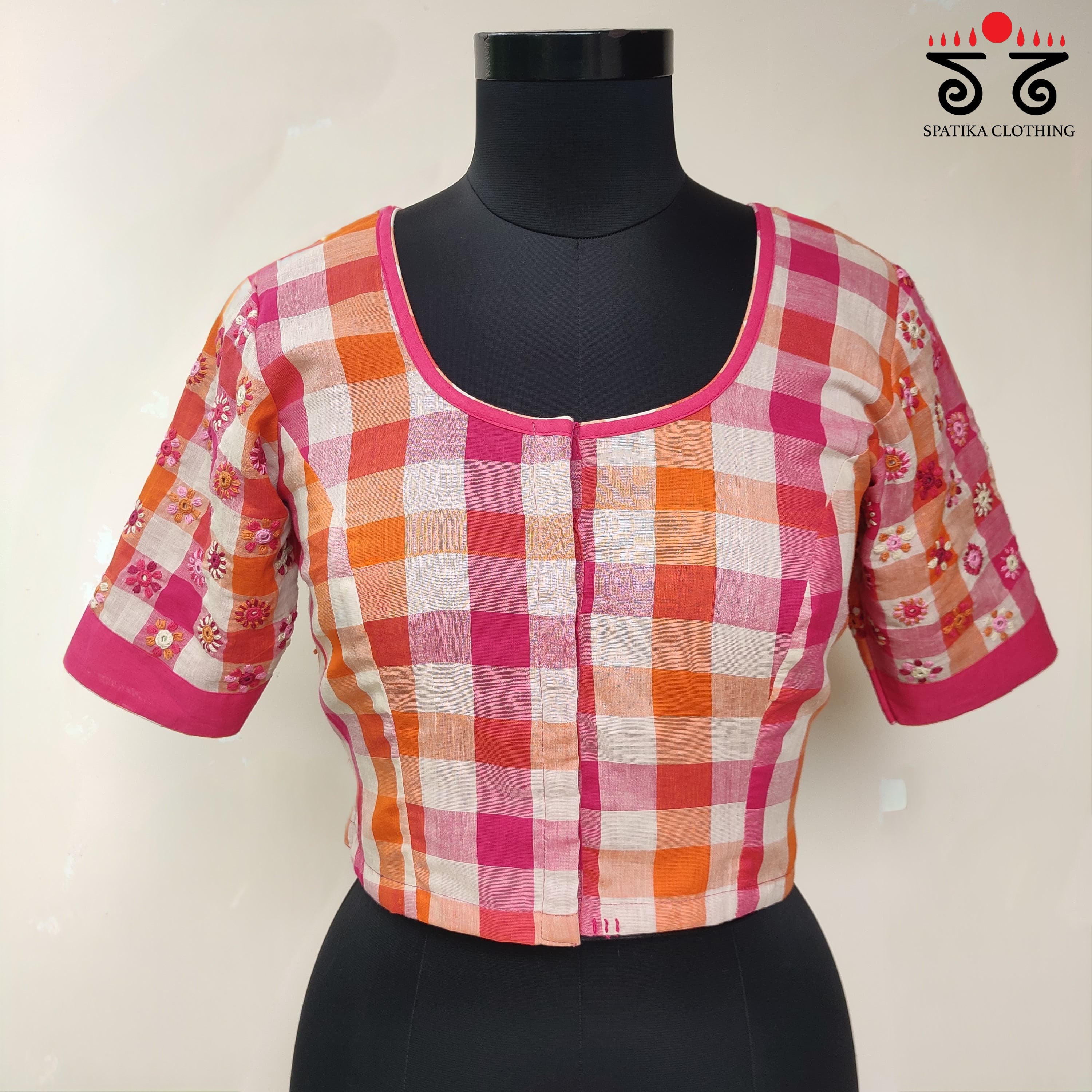 White & Pink 100 Butta -Handcrafted Blouse